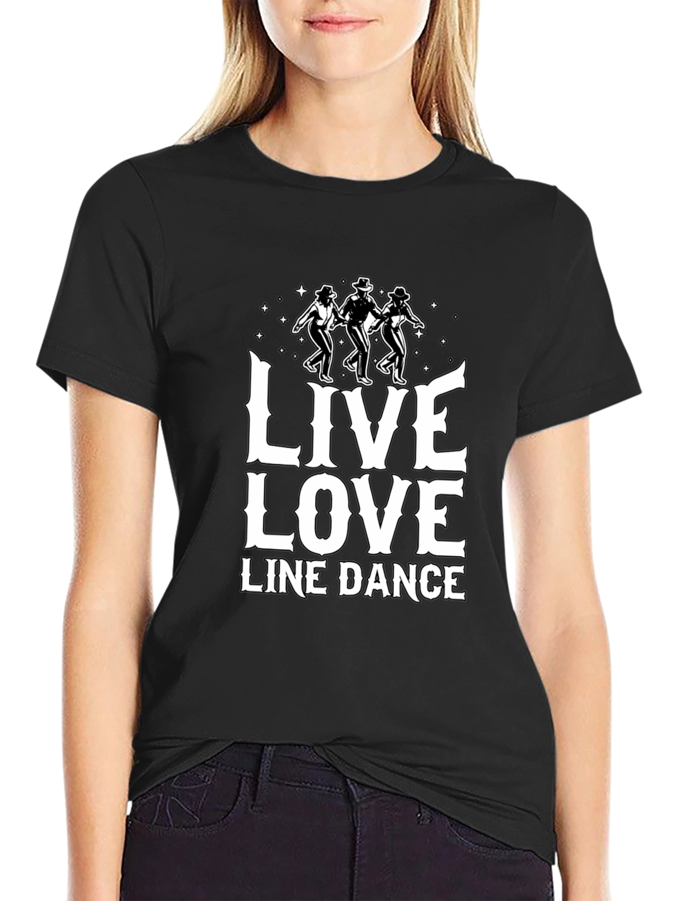 Live Love Line Dance Graphic Tee - Black Cotton T-Shirt - 2