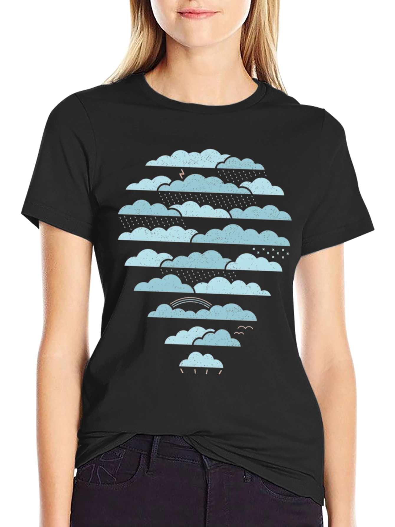 Black Cloudscape Graphic Tee - Weather Pattern Black T-Shirt view 2