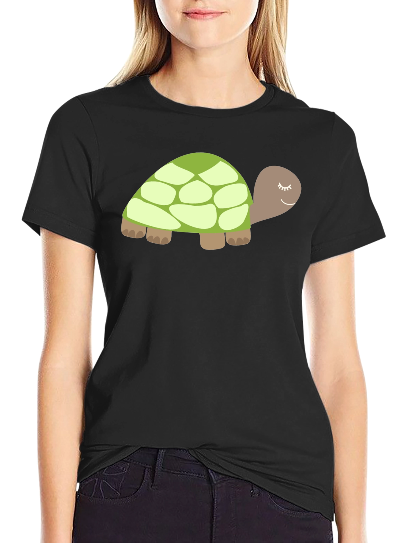 Black Cute Turtle Graphic Tee - Soft Black Cotton view 2