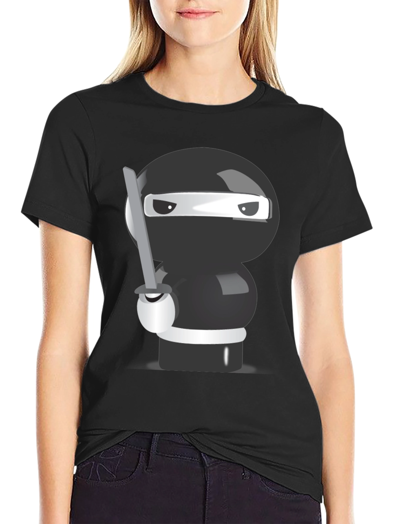 Black Ninja Cartoon Graphic T-Shirt view 2