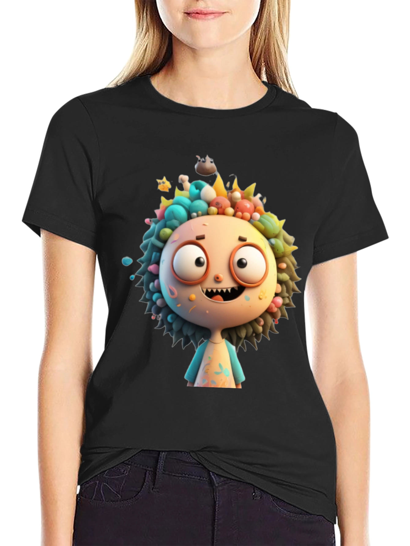 Black Cartoon Character Graphic Tee - Funky and Fun! view 2