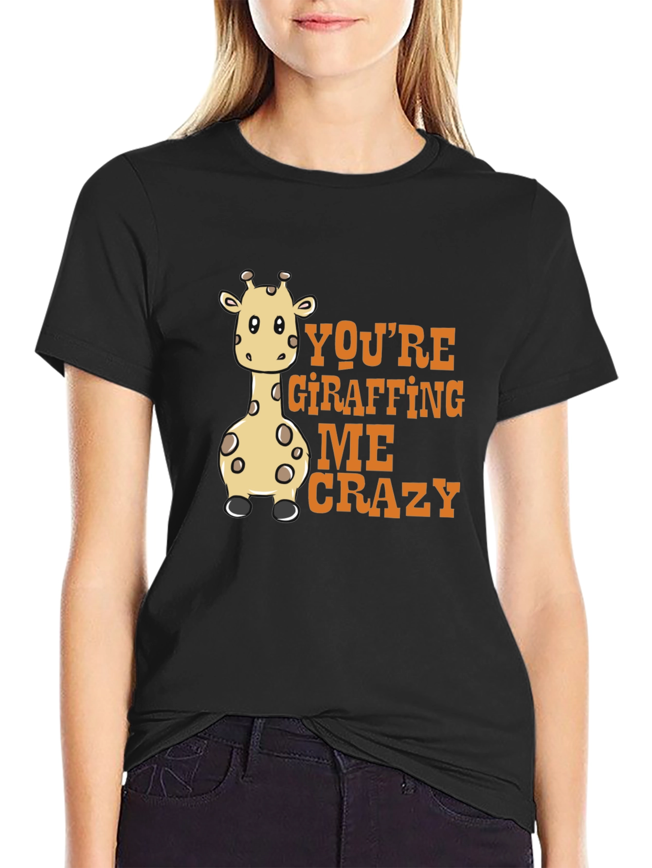 Black Giraffe Lover Tee - You're Giraffing Me Crazy view 2