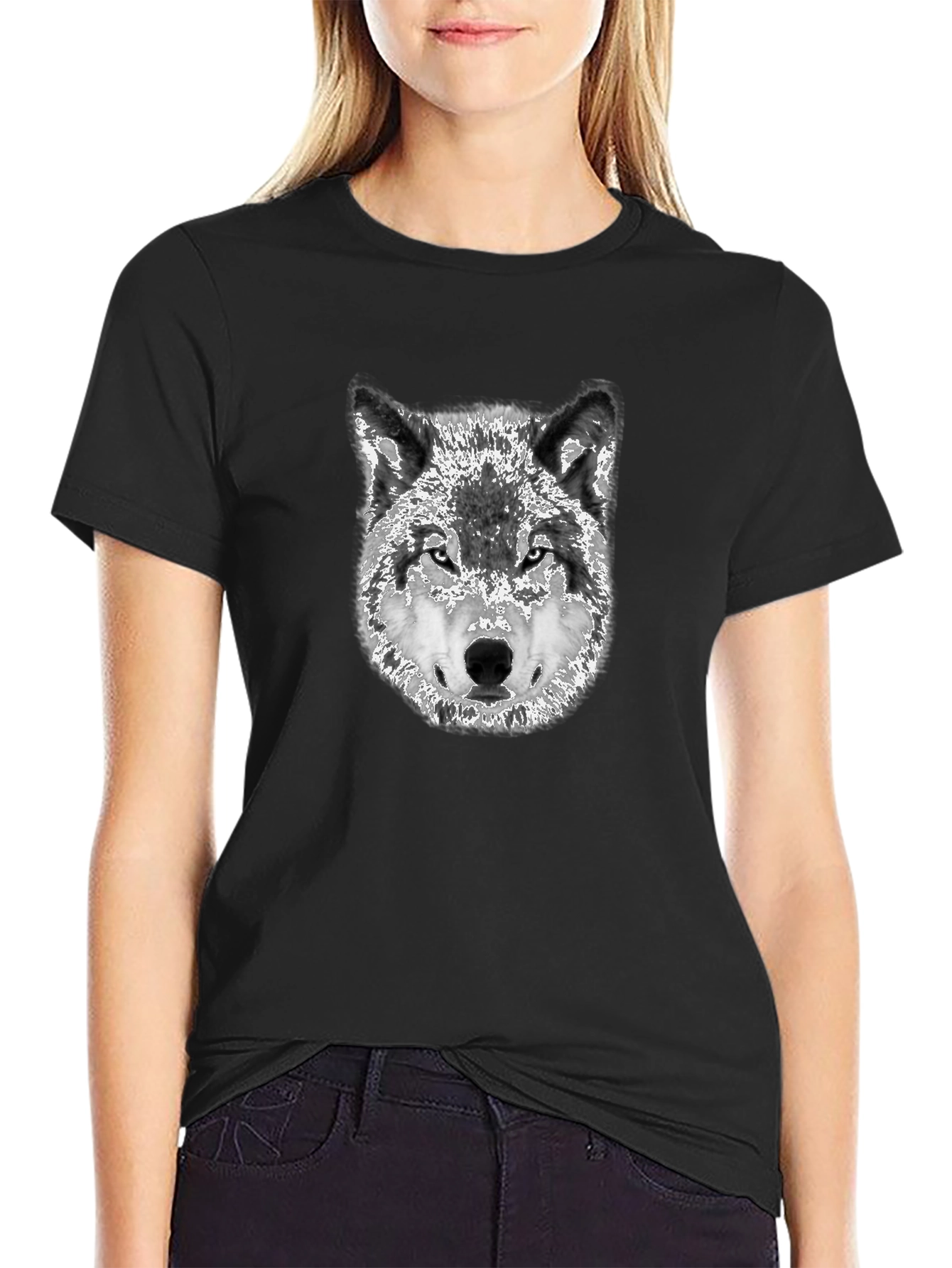 Black Wolf Graphic Print Black T-Shirt view 2