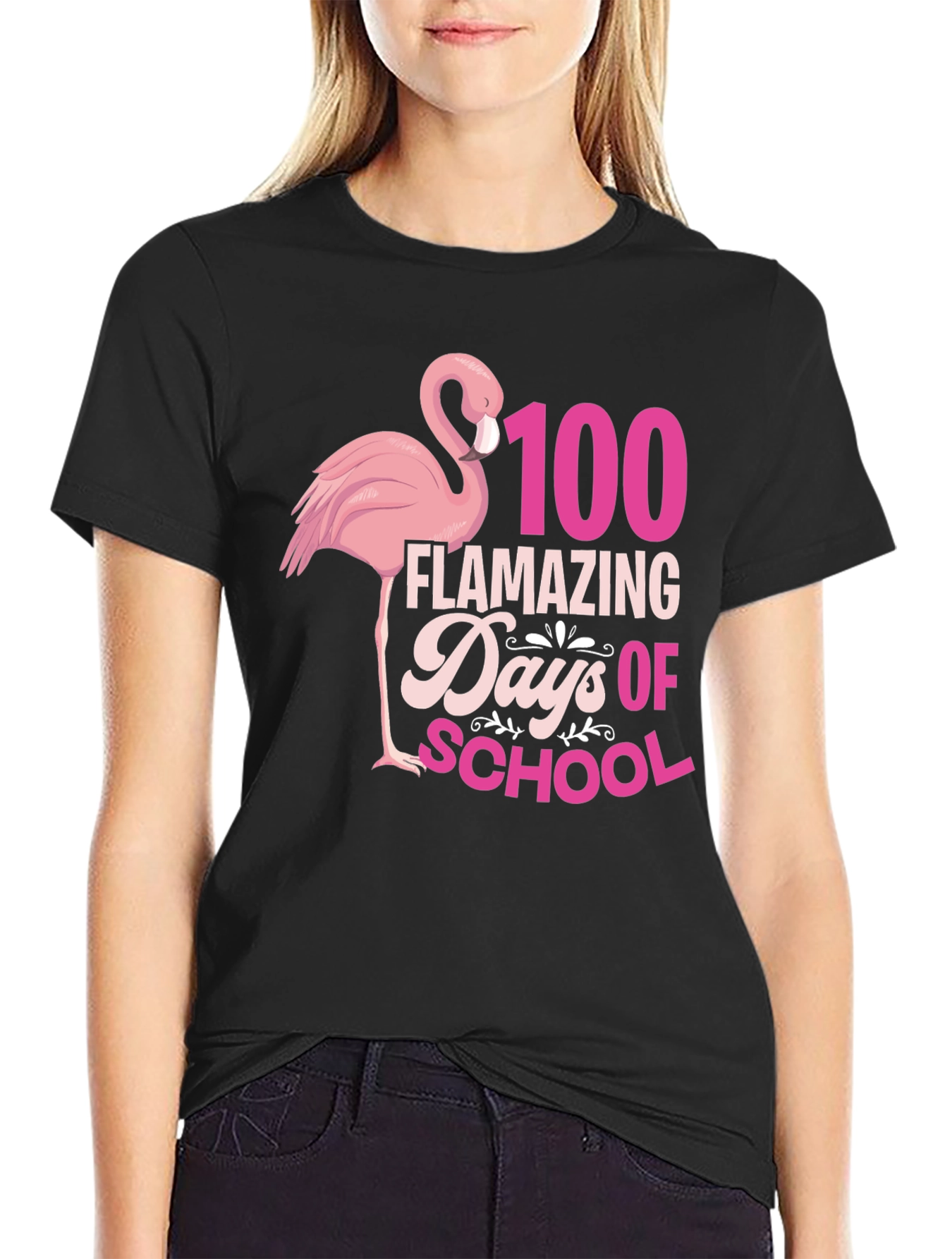 Black 100 Days of School Flamingo Tee view 2
