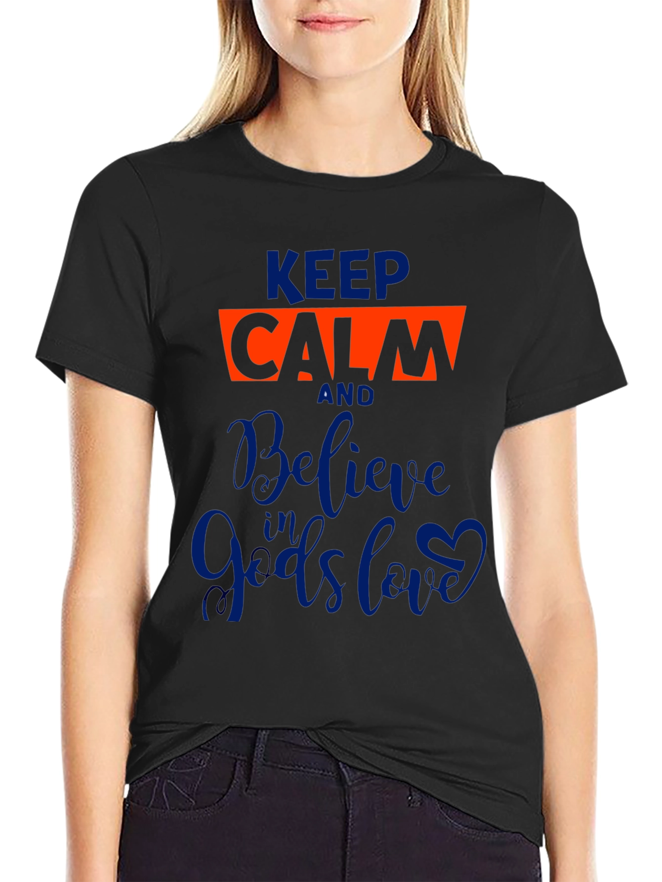 Black Keep Calm Believe in God's Love Graphic Tee view 2