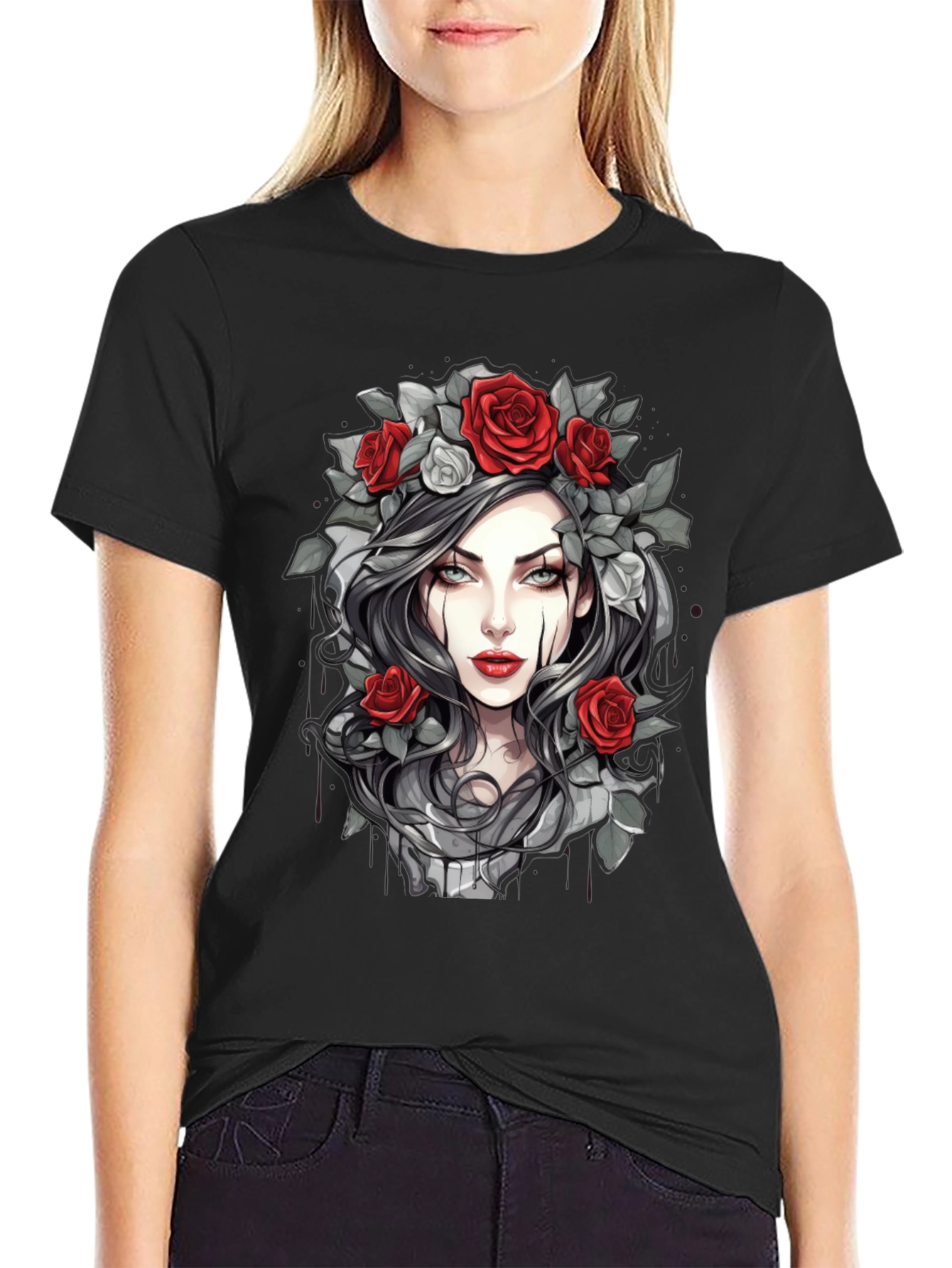 Black Gothic Rose T-Shirt - Dark Beauty Tee view 2