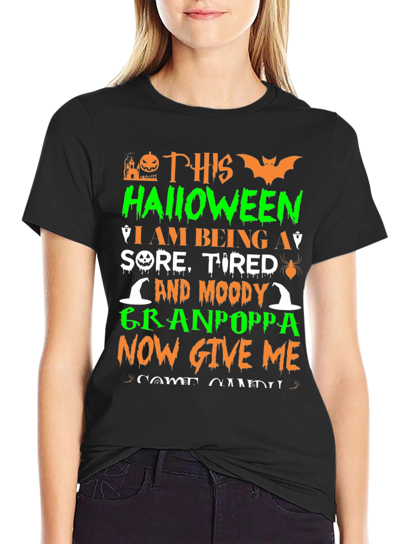 Black Funny Halloween Granpoppa T-Shirt view 2