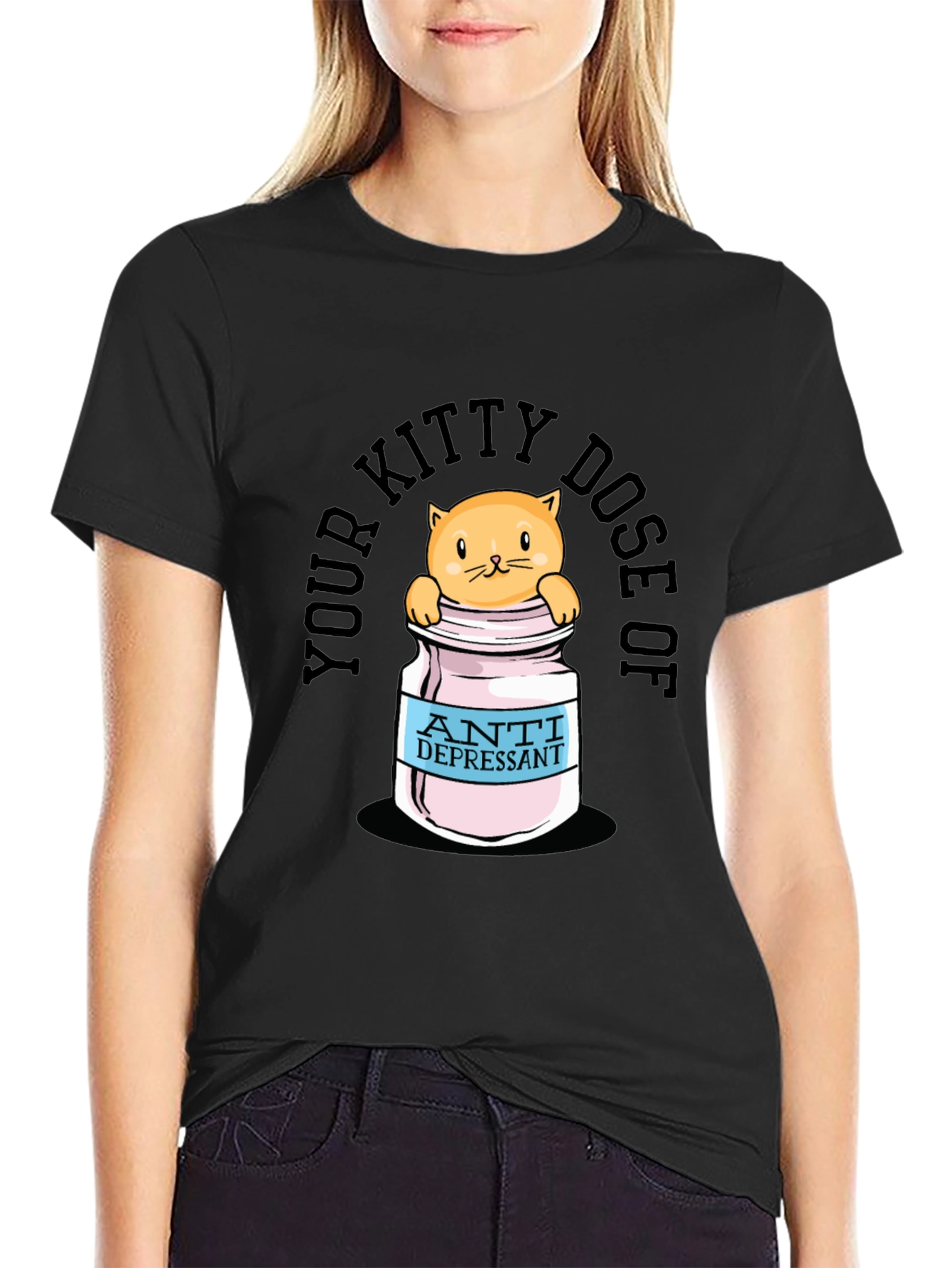 Black Kitty Dose of Antidepressant Funny T-Shirt view 2