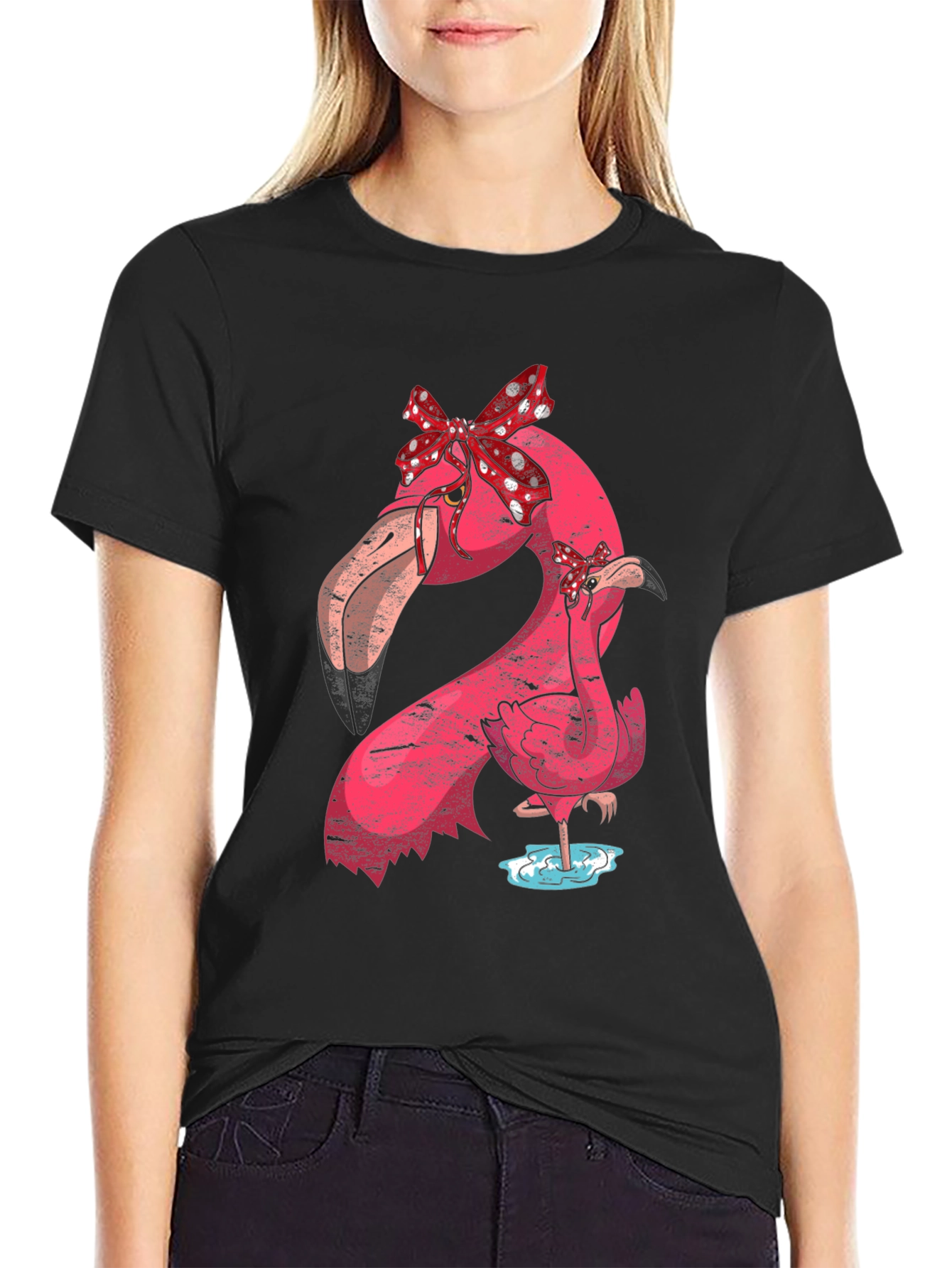 Black Flamingo Mom & Baby T-Shirt with Bows view 2