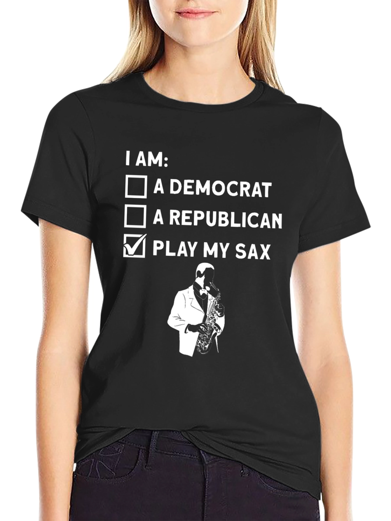 Black I Play My Sax T-Shirt - Novelty Musician Tee view 2