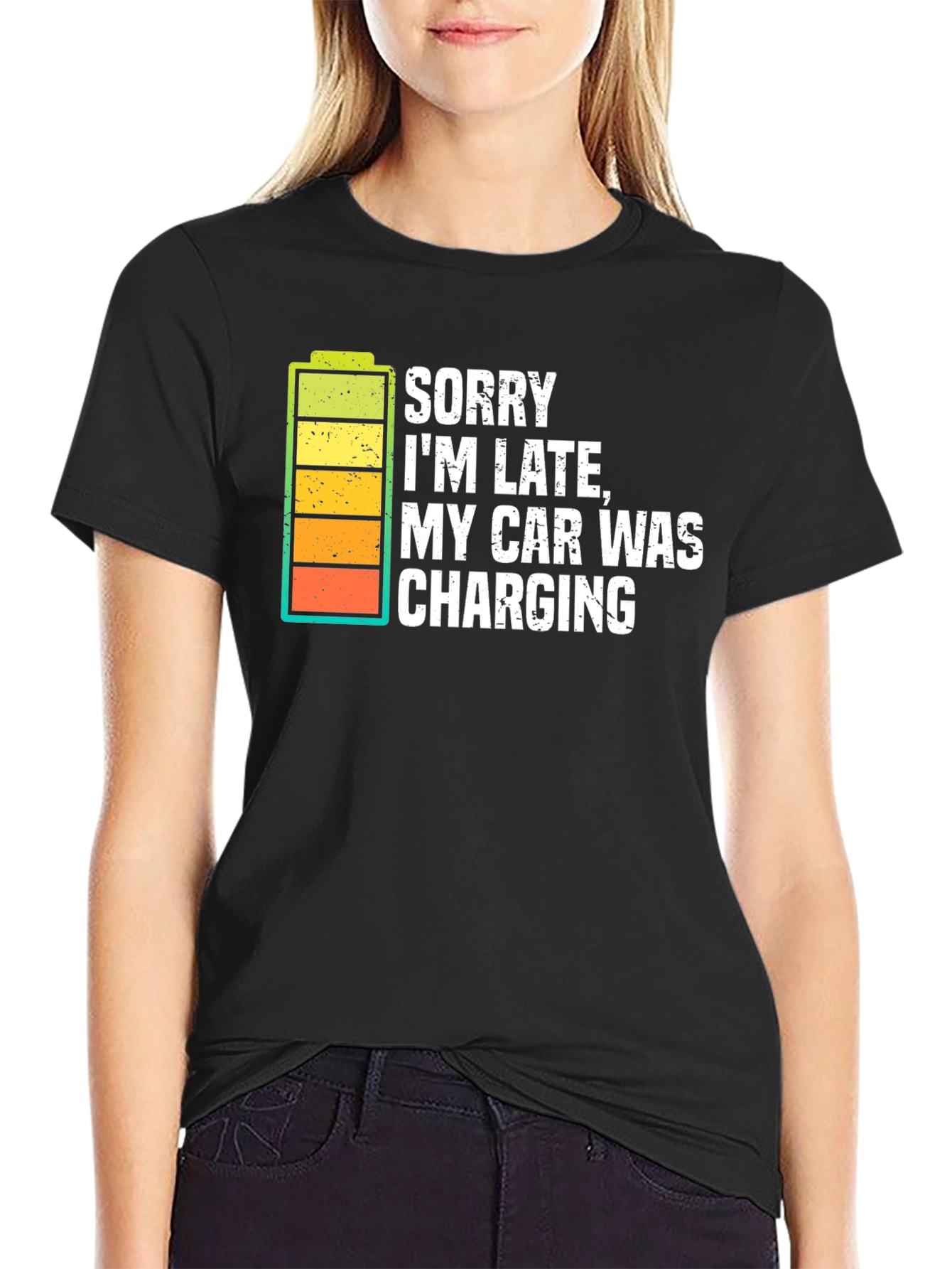 Sorry I'm Late Electric Car Charging Graphic Tee - 2