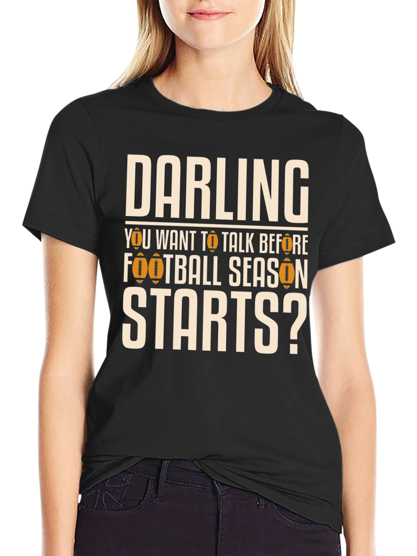 Black Darling Football Season T-Shirt view 2