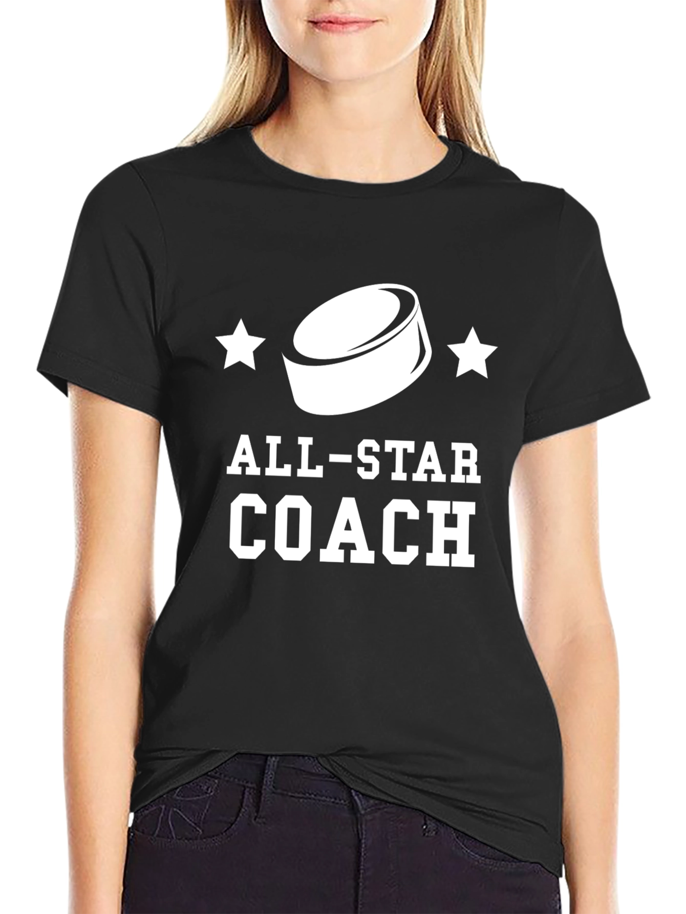 Black All-Star Hockey Coach Black T-Shirt view 2