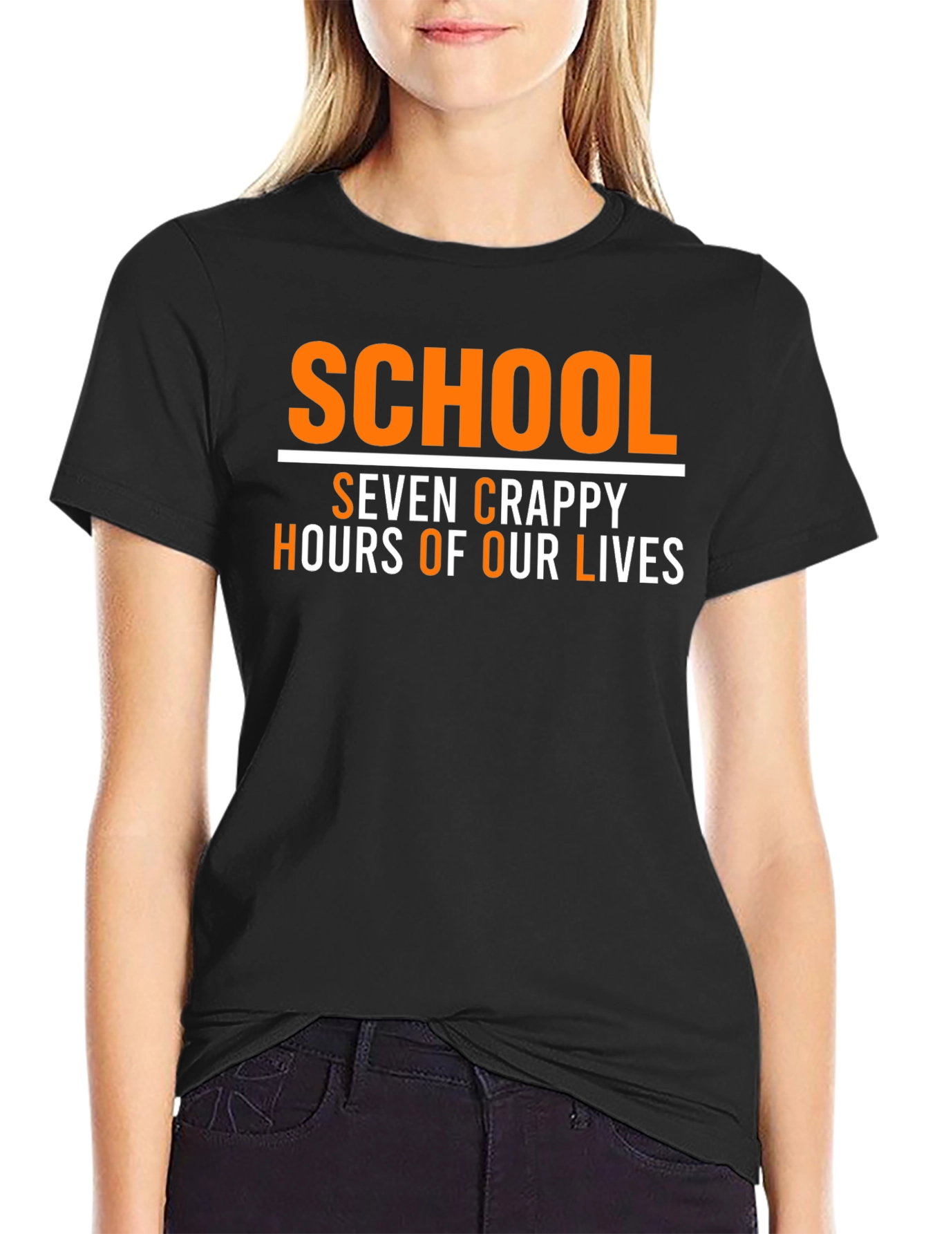 Black School Seven Crappy Hours Funny Graphic Tee view 2