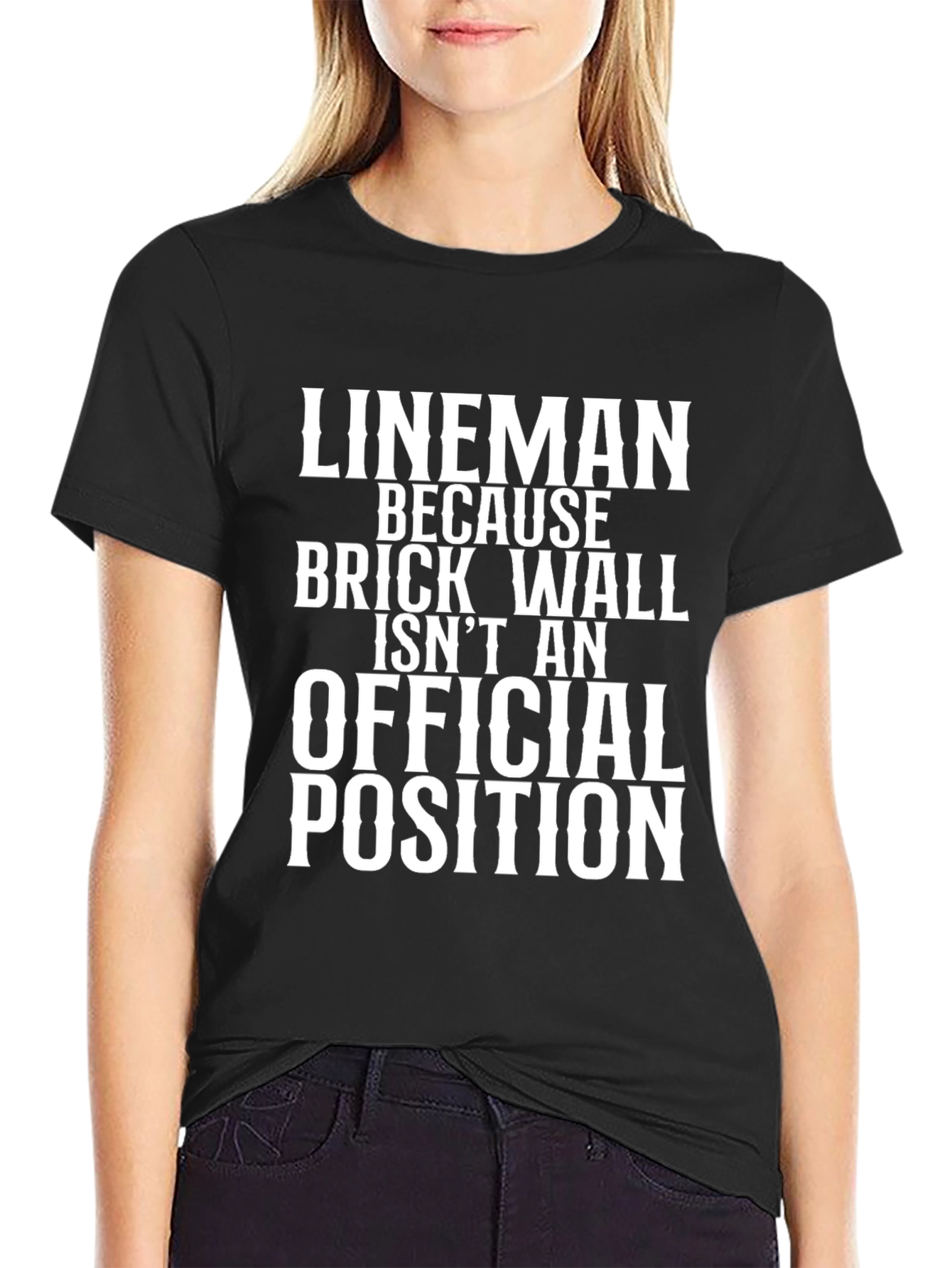 Black Lineman Brick Wall Funny Football T-Shirt view 2