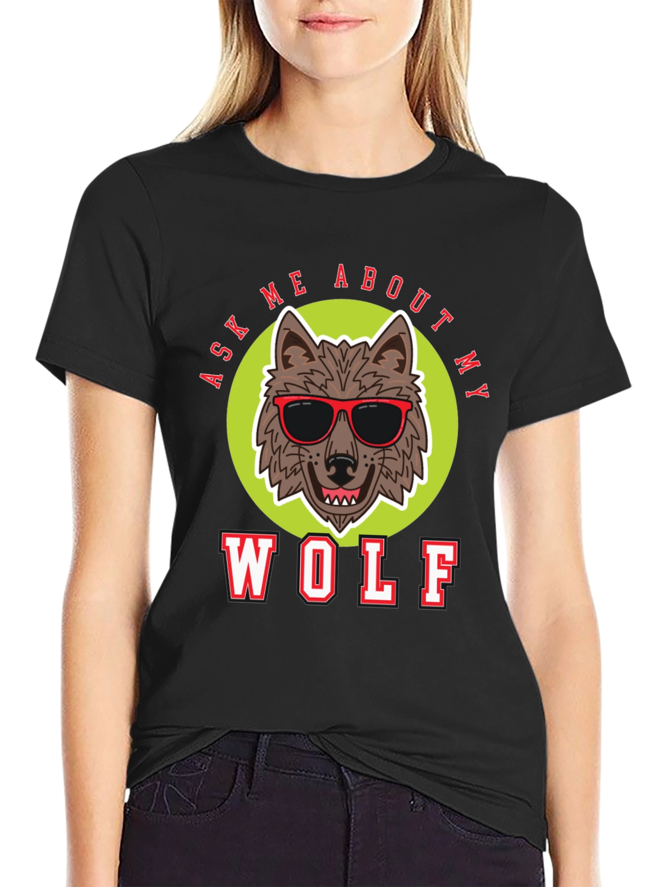Black Ask Me About My Wolf T-Shirt view 2