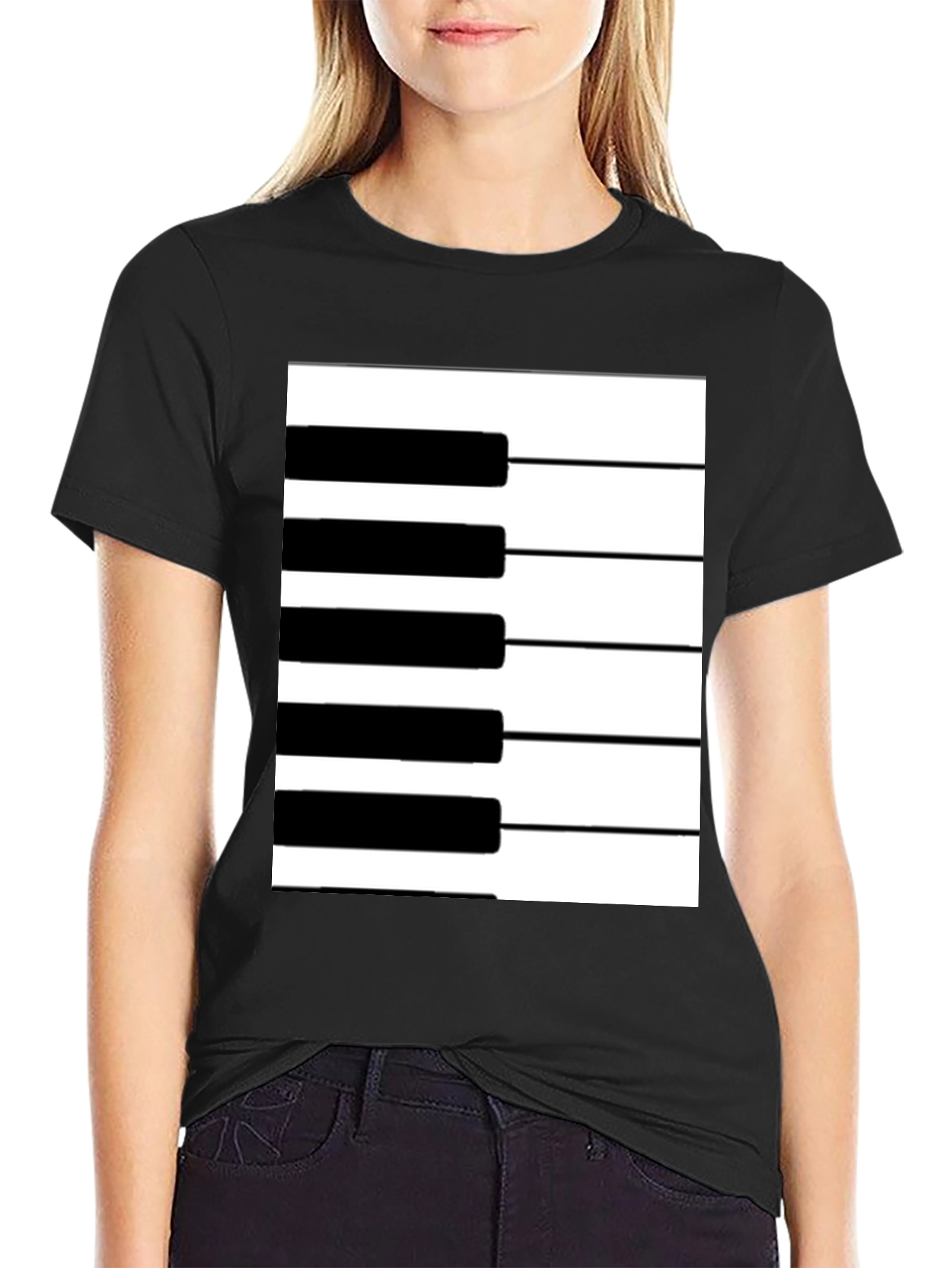 Black Piano Keys Graphic Tee - Black Cotton T-Shirt view 2