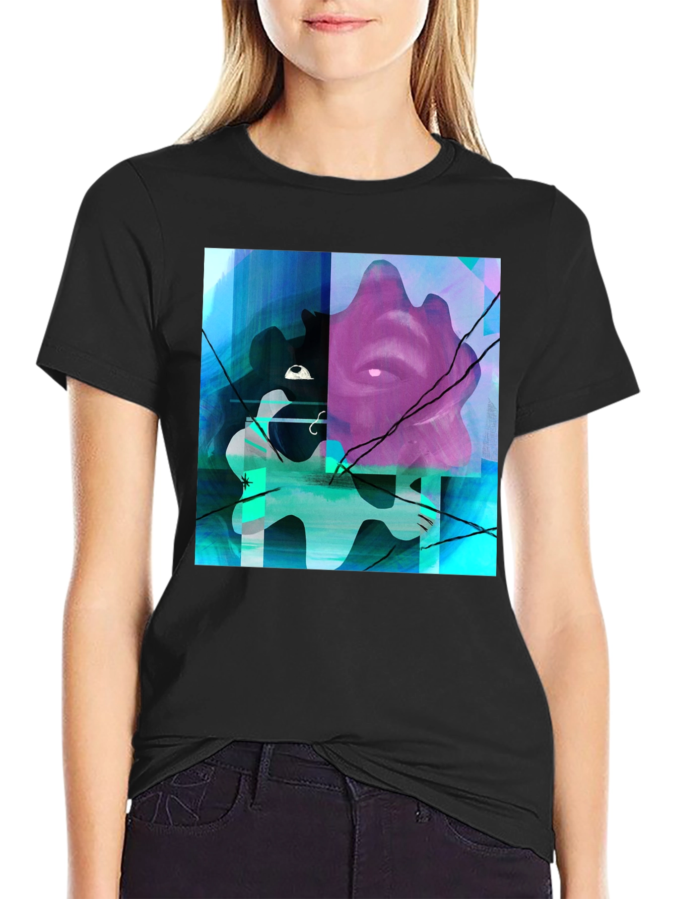 Black Abstract Graphic Print Black T-Shirt view 2