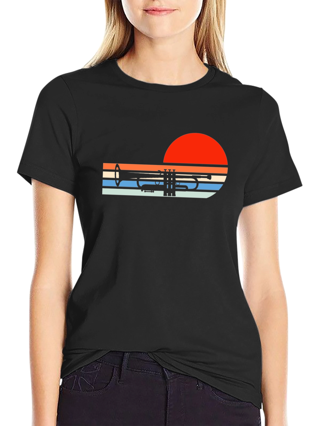 Black Sunset Trumpet Graphic Tee - Retro Music Shirt view 2