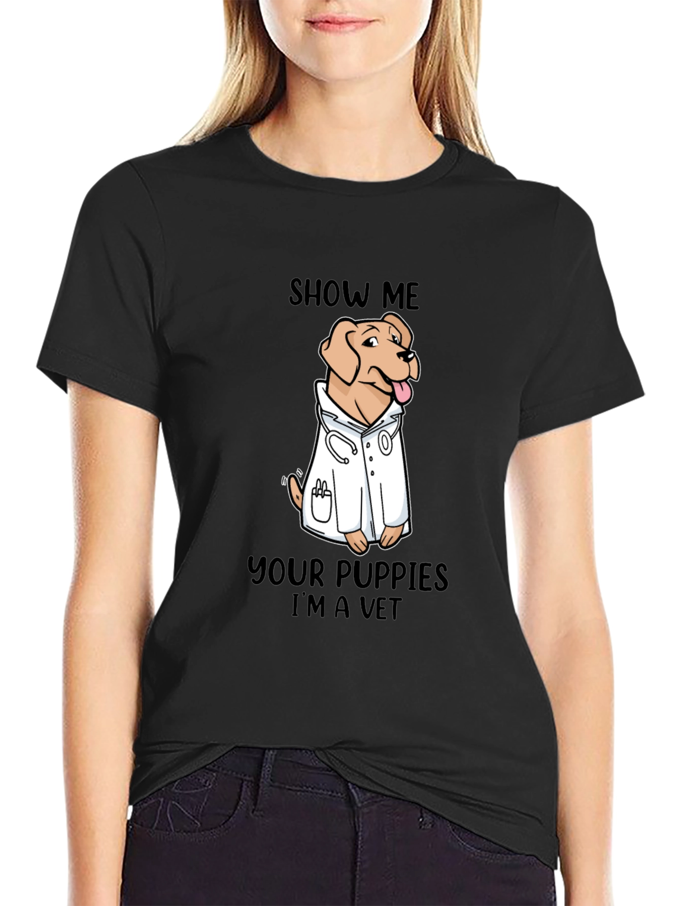Black Show Me Your Puppies I'm A Vet T-Shirt view 2
