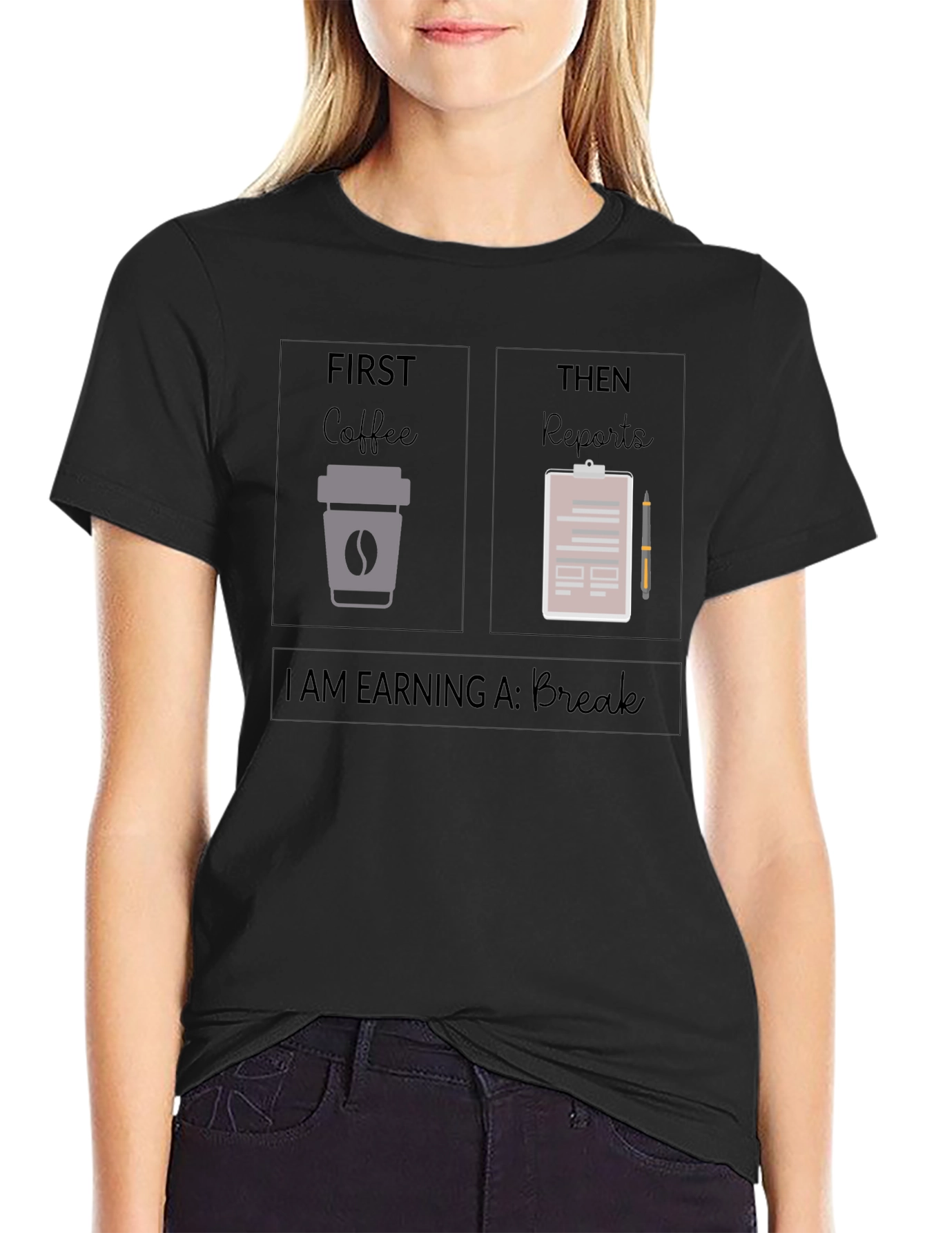 Black Coffee and Reports T-Shirt: Earning a Break view 2