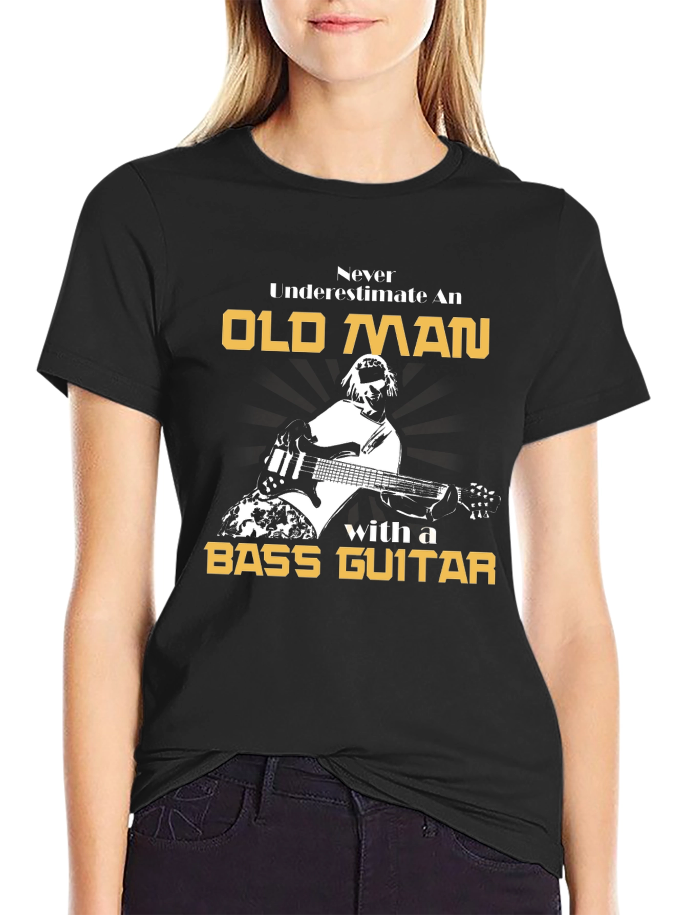 Black Old Man Bass Guitar Graphic T-Shirt view 2