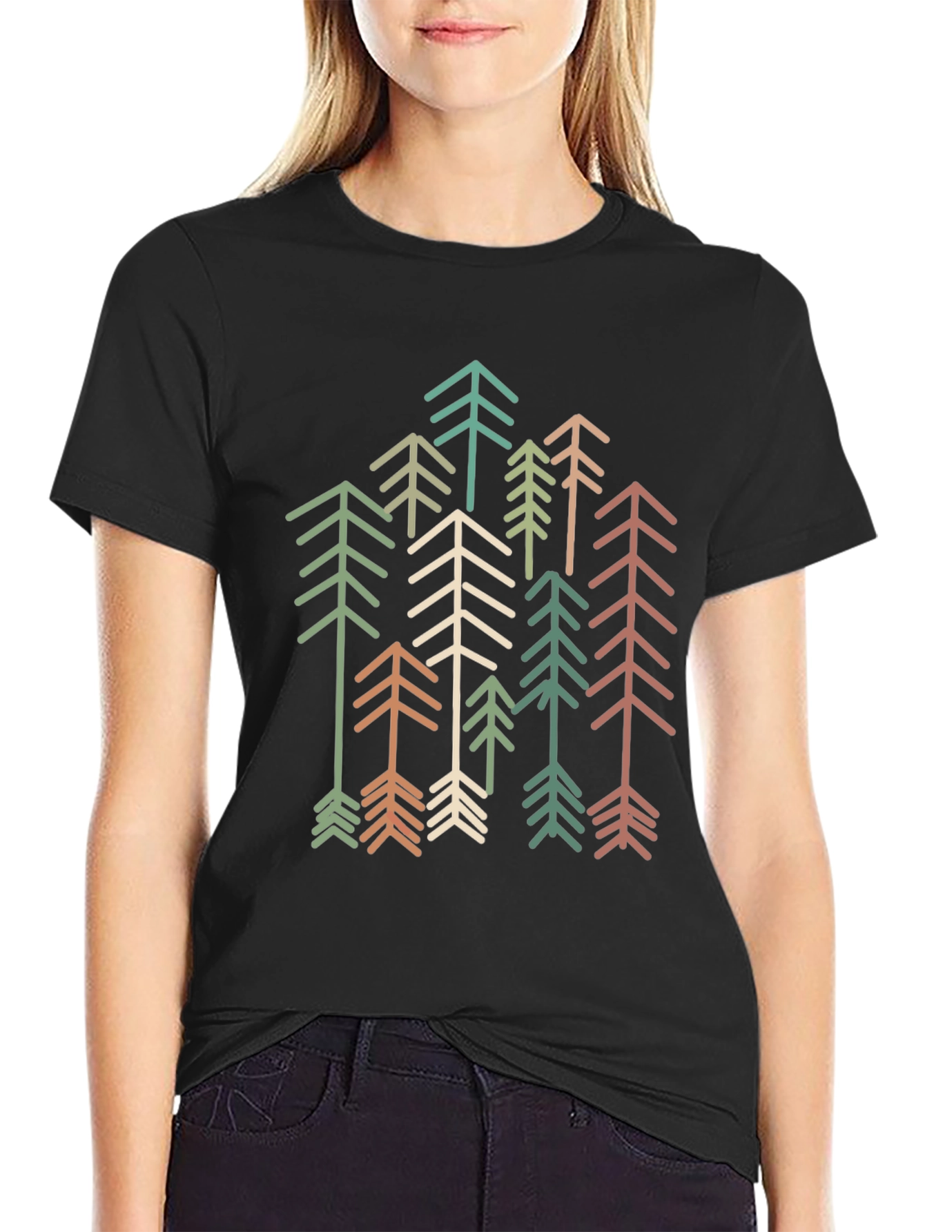 Black Retro Geometric Tree Graphic Tee - Stylish Comfort view 2