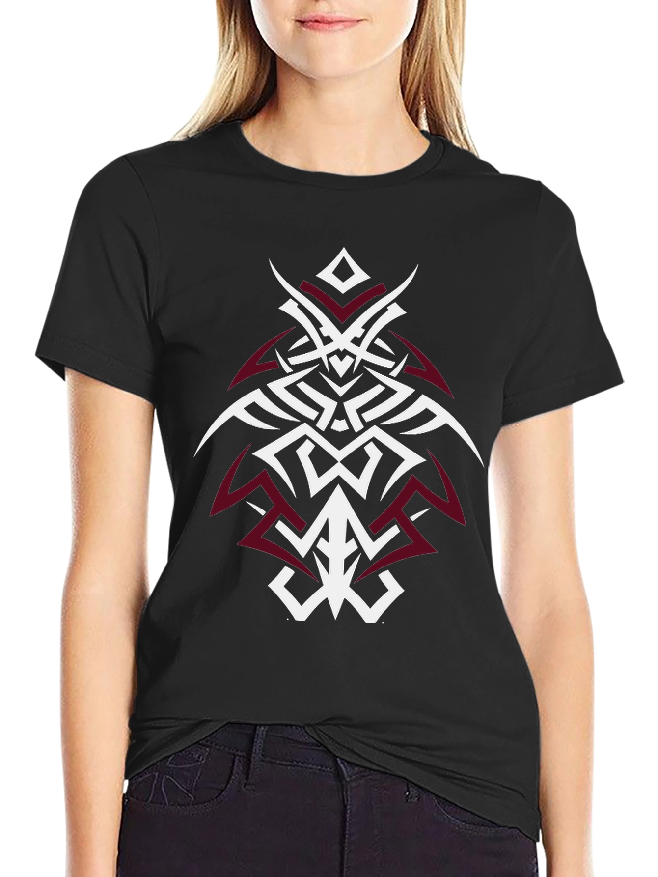 Black Tribal Owl Graphic Tee - Black Cotton T-Shirt view 2