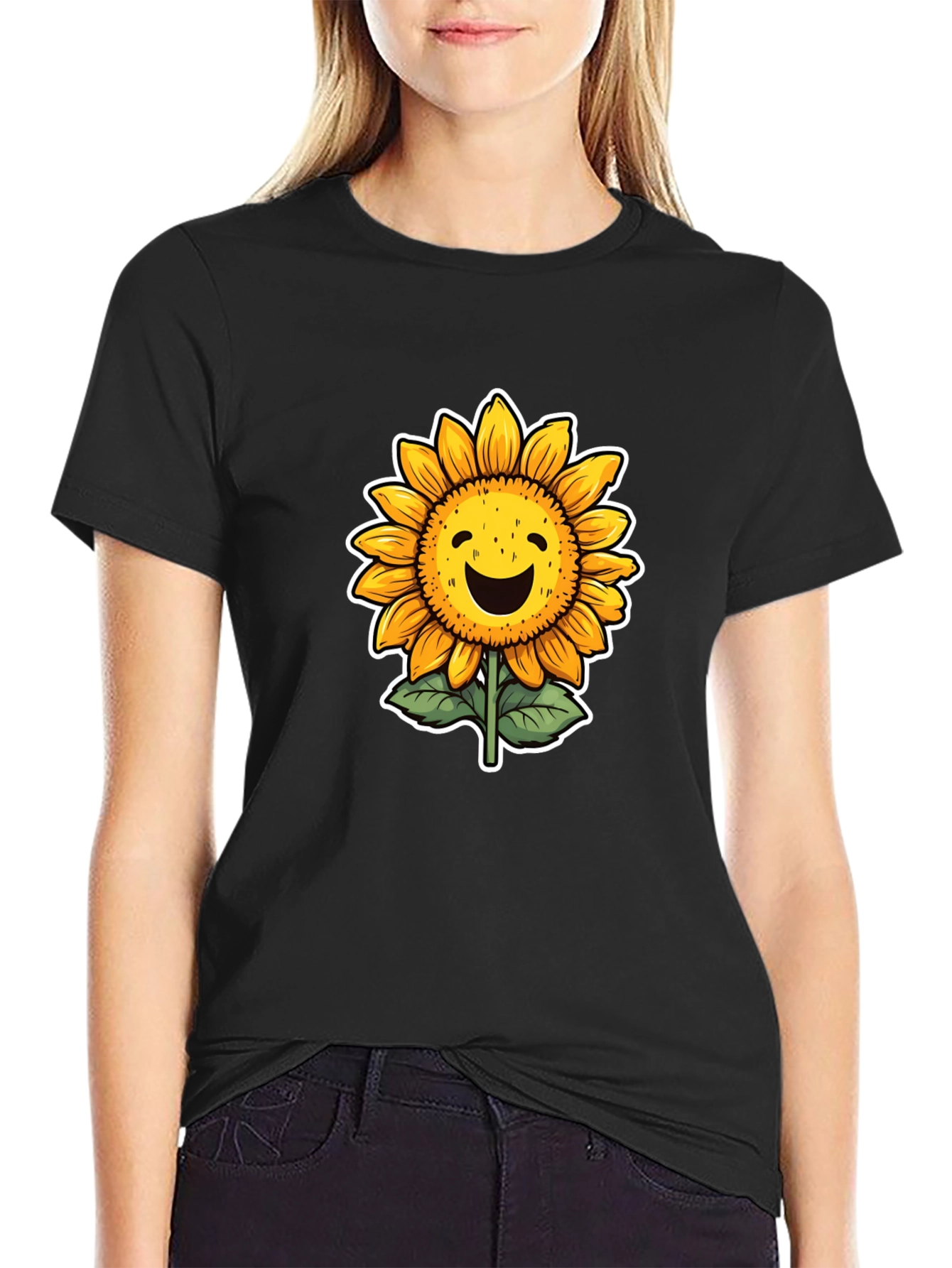 Black Smiling Sunflower Graphic Tee - Unisex view 2