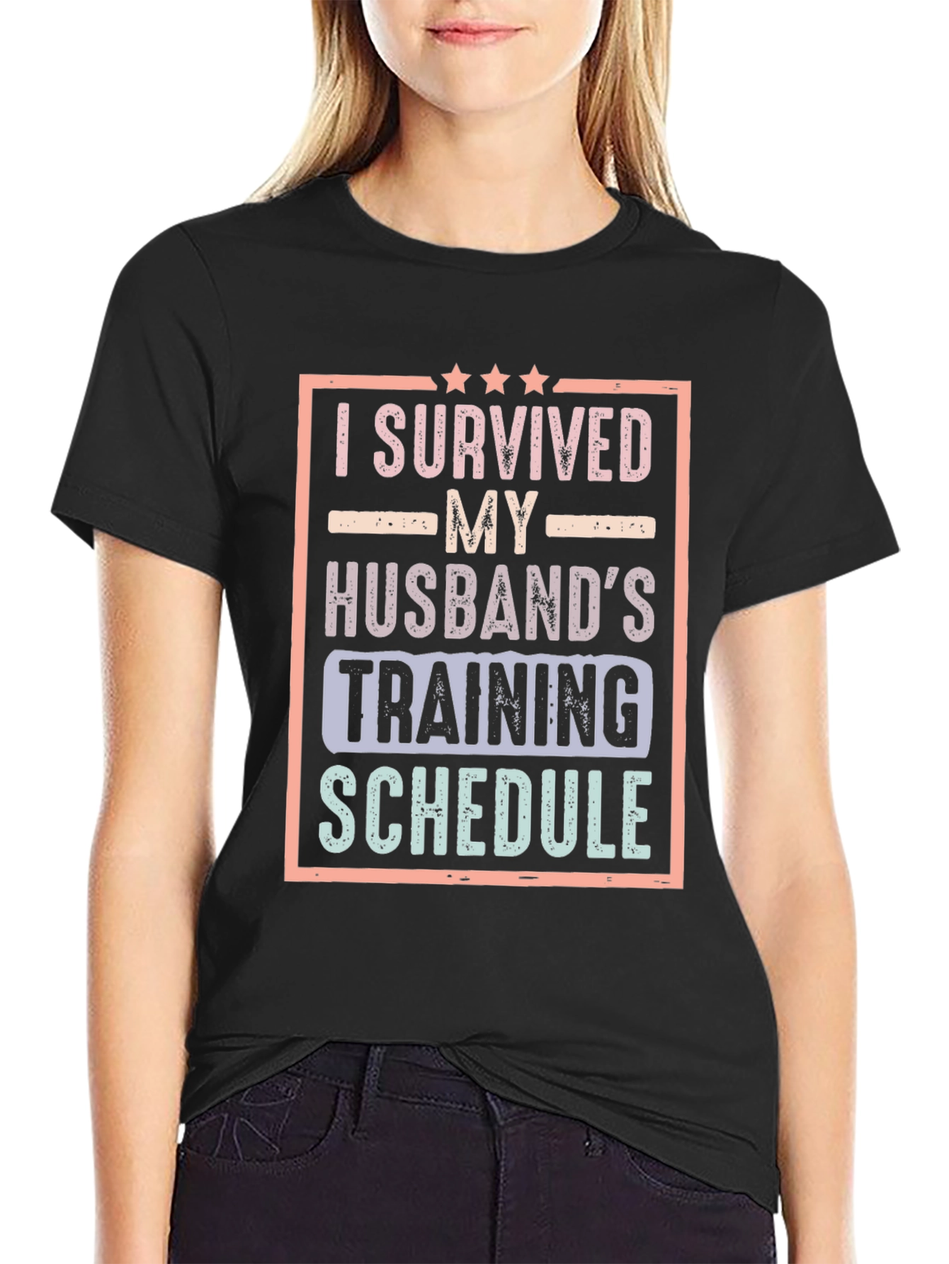 Black I Survived My Husband's Training Schedule T-Shirt view 2