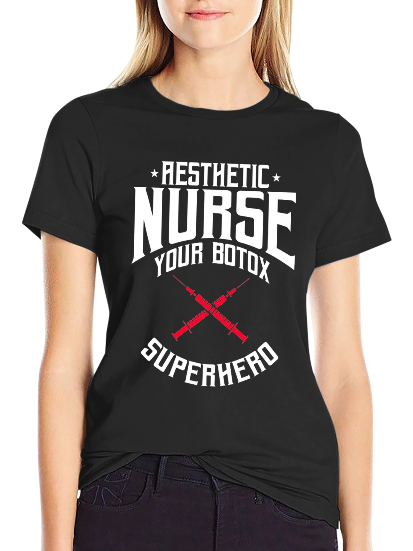 Black Aesthetic Nurse Botox Superhero Graphic T-Shirt view 2