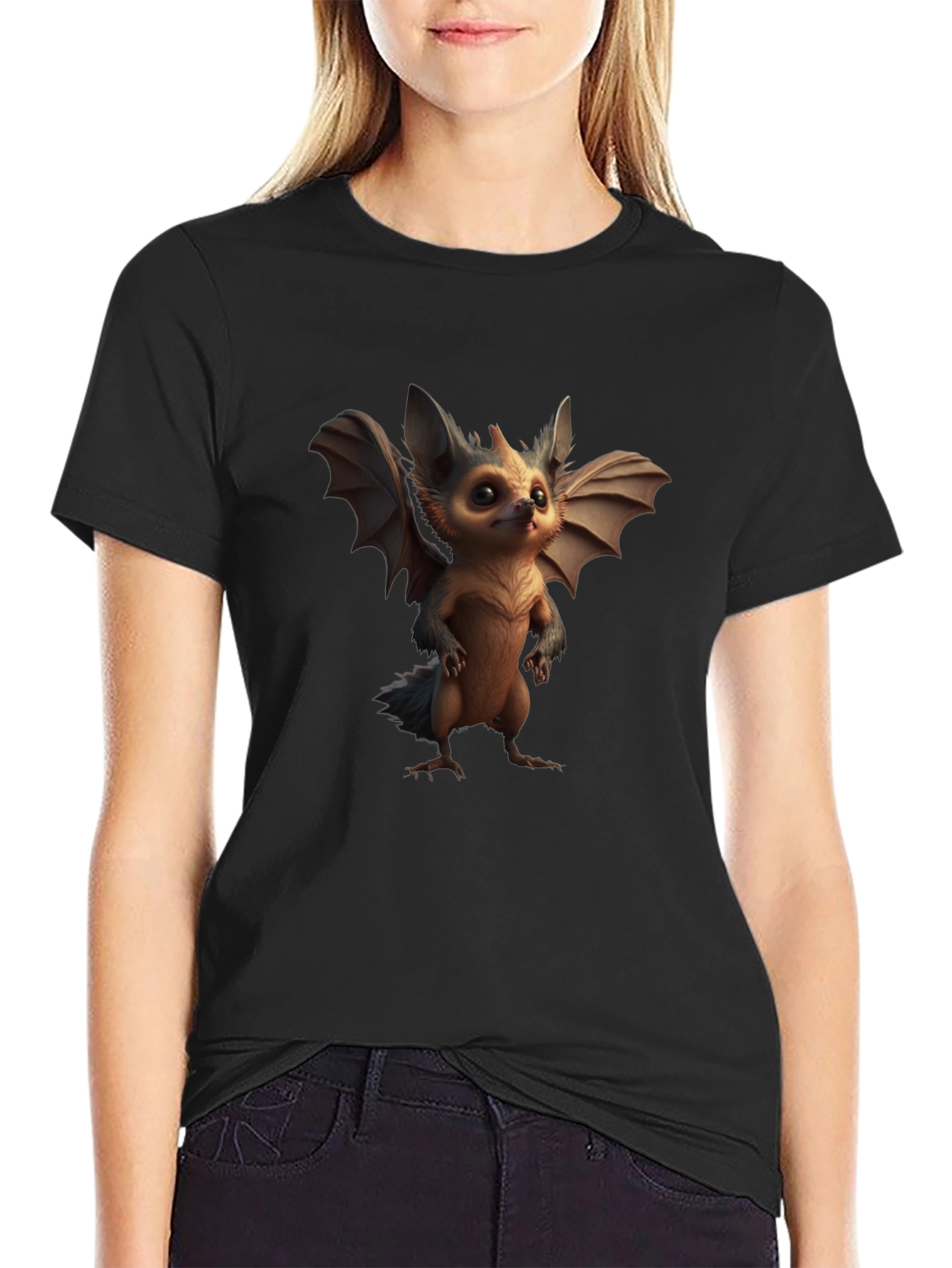 Black Cute Fantasy Creature T-Shirt - Soft Cotton Blend view 2