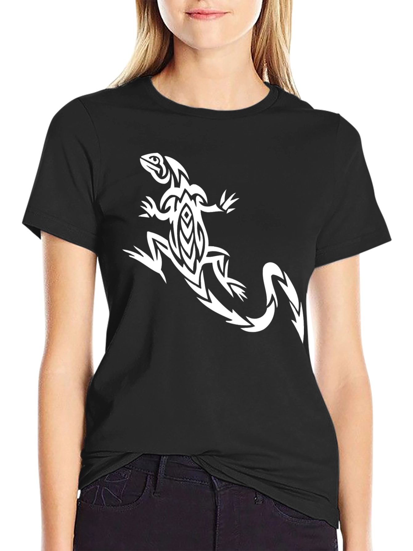 Black Tribal Lizard Graphic Tee - Black view 2