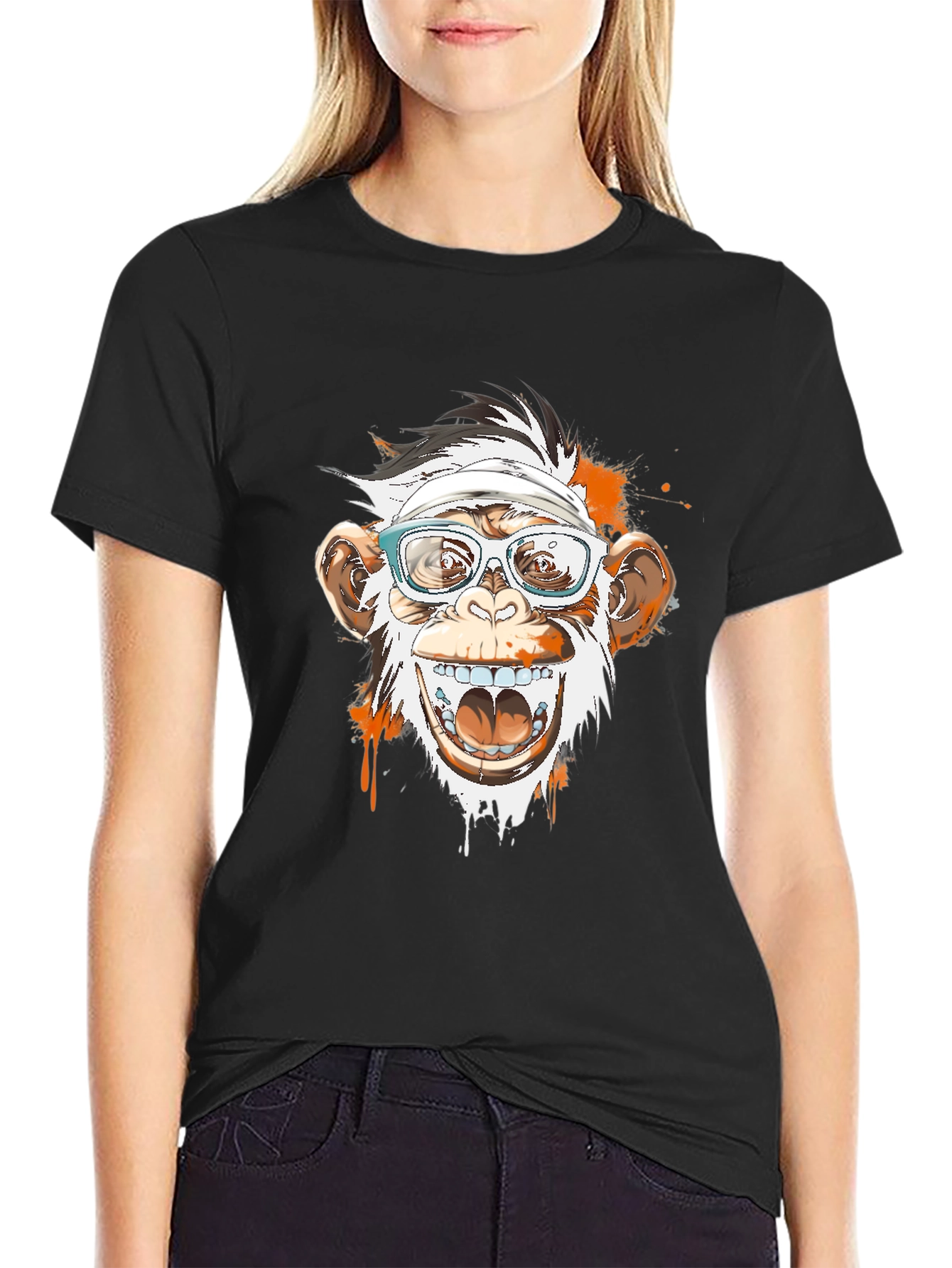 Black Monkey with Glasses Graphic T-Shirt view 2