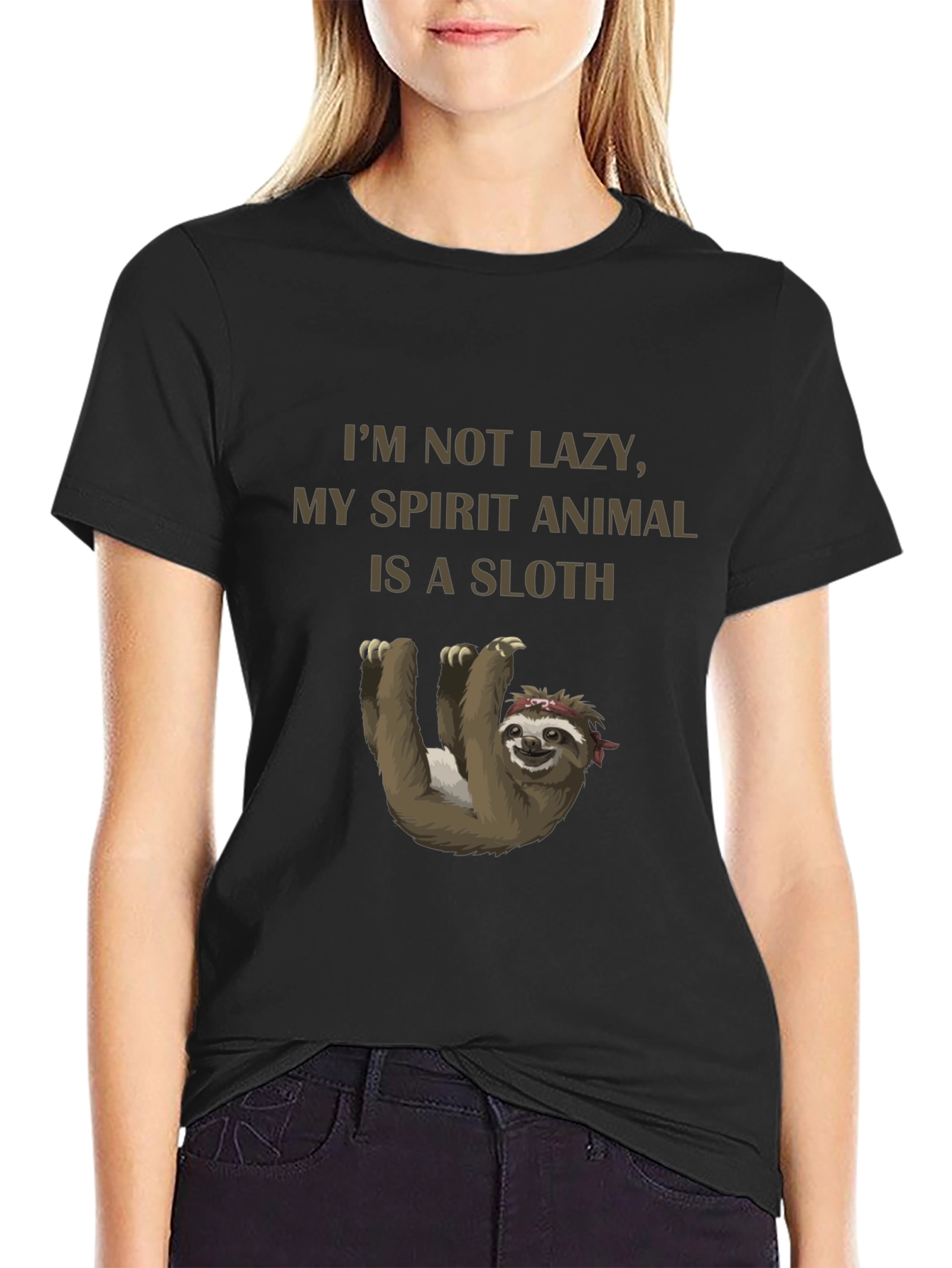 Black I'm Not Lazy Sloth Graphic T-Shirt view 2
