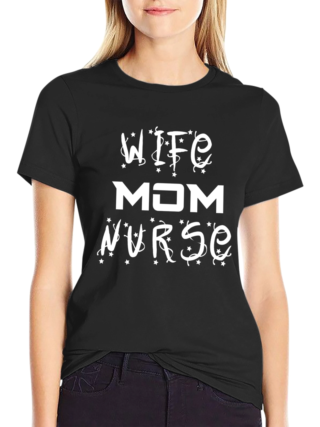 Black Wife Mom Nurse Graphic Tee view 2