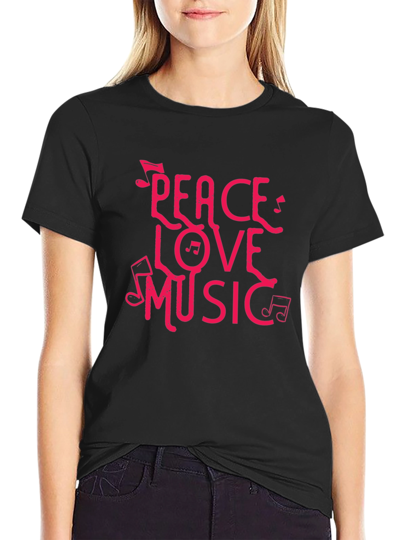 Black Peace Love Music Black Graphic T-Shirt view 2