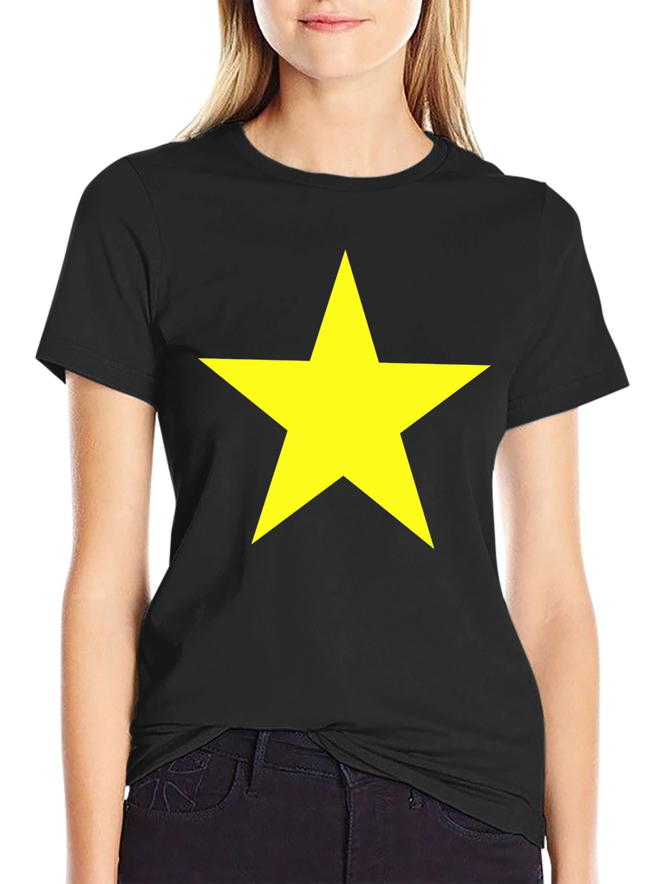 Black Bold Star Graphic Tee - Classic Crew Neck T-Shirt view 2