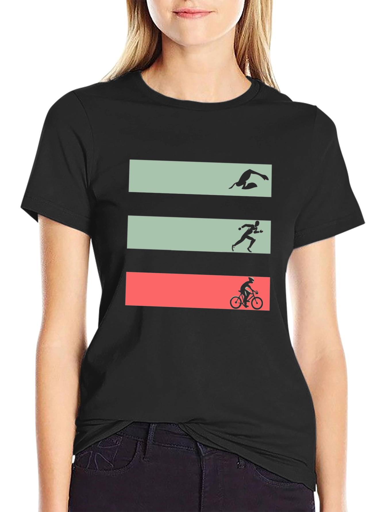 Black Triathlon T-Shirt: Swim, Run, Bike view 2