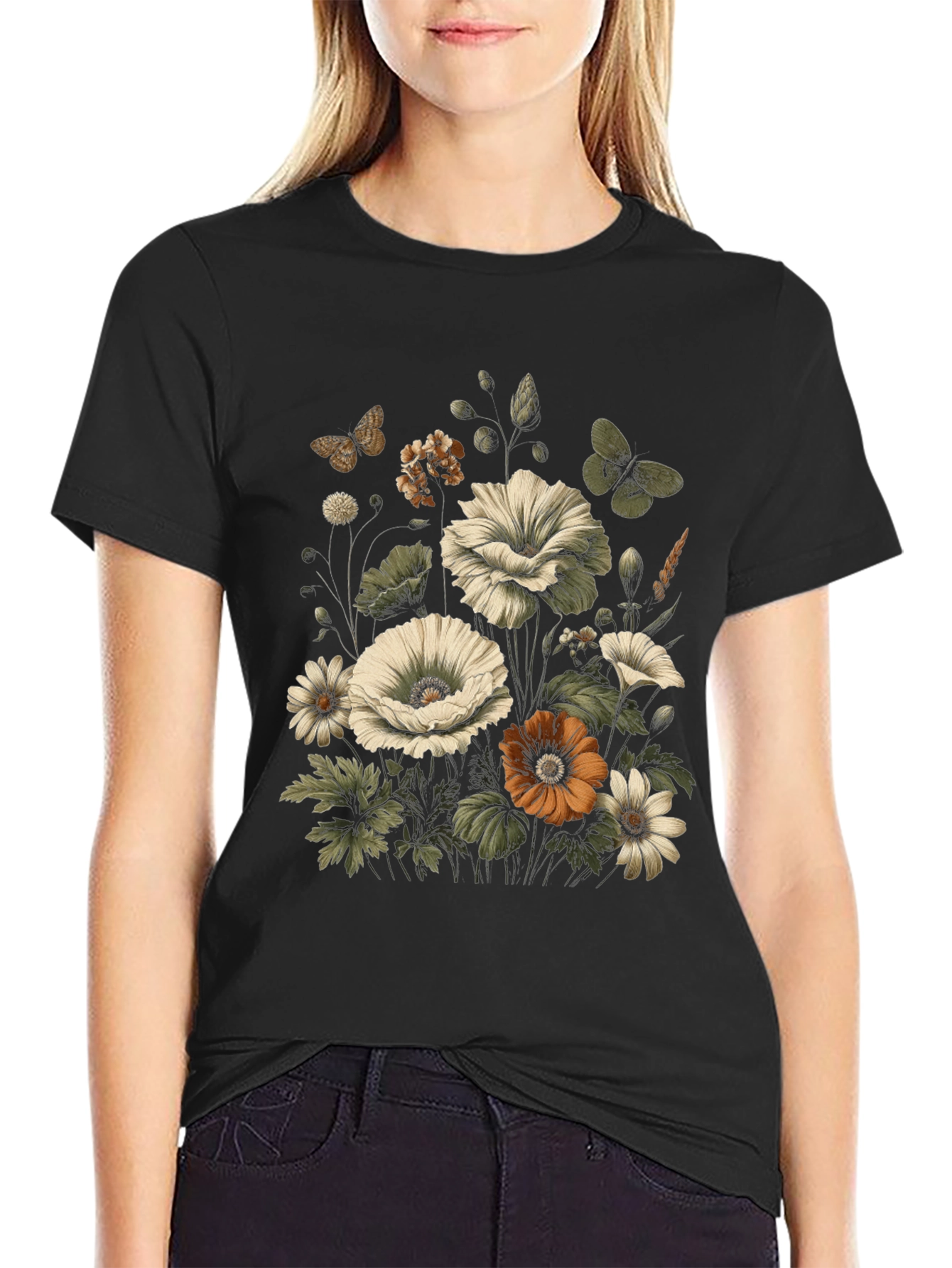 Black Floral Graphic Black T-Shirt view 2