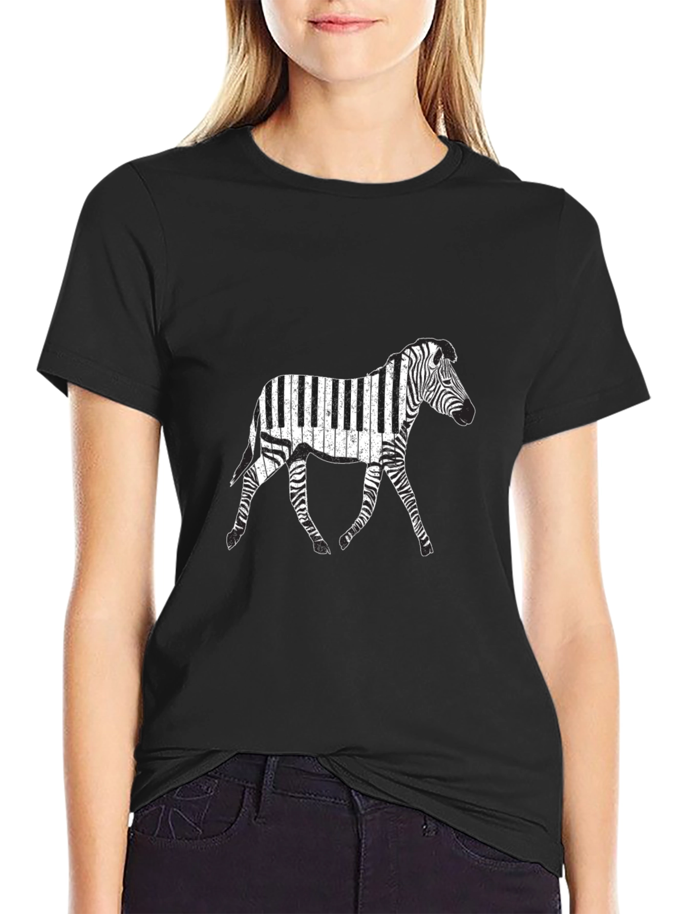 Black Piano Zebra Graphic Tee - Black view 2
