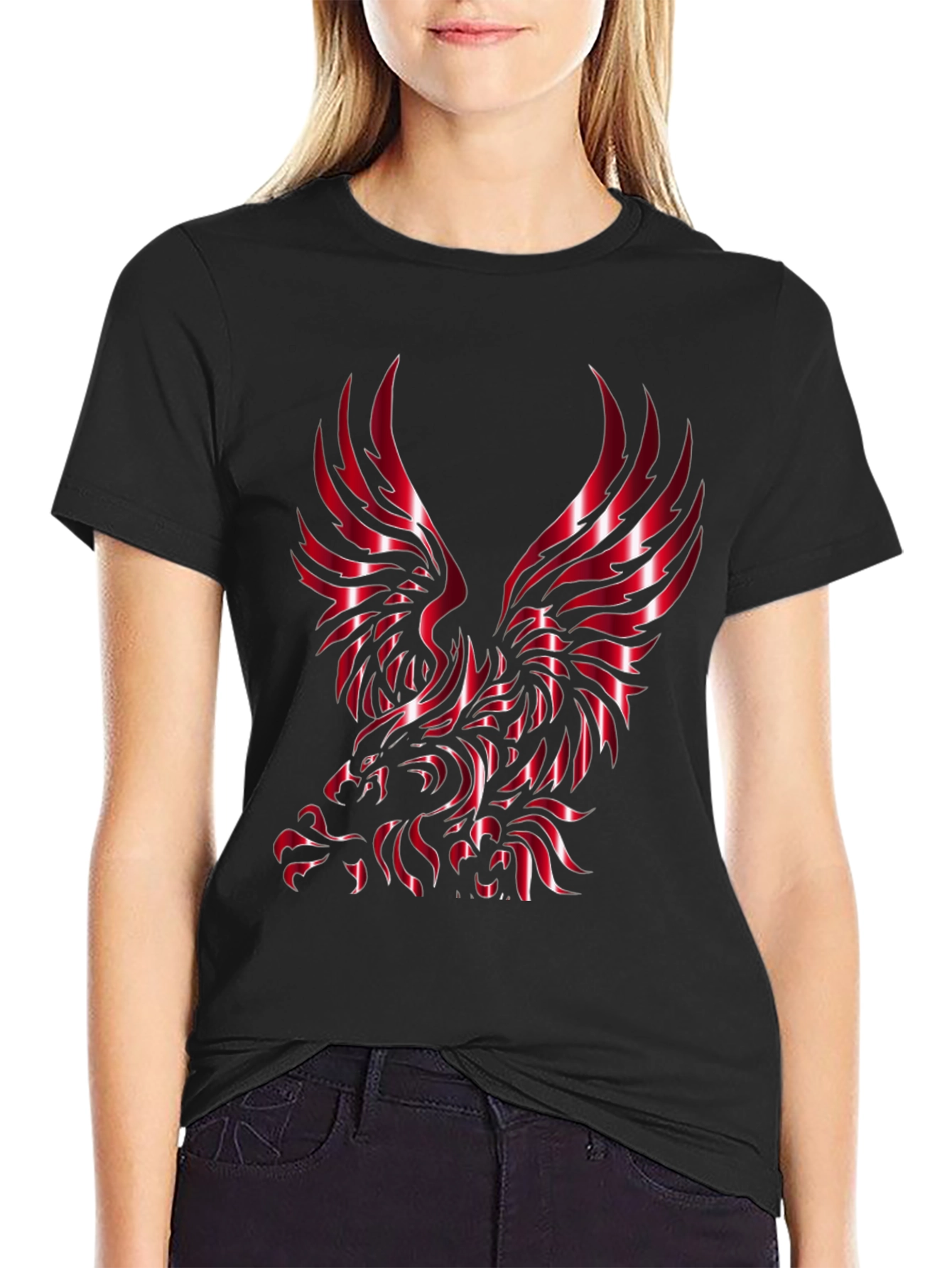 Men's Black T-Shirt with Eagle Design - 2