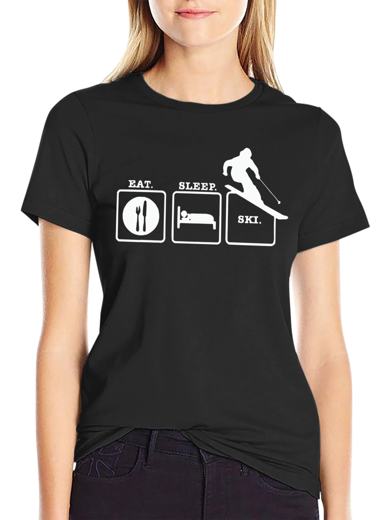 Black Eat Sleep Ski Graphic T-Shirt view 2