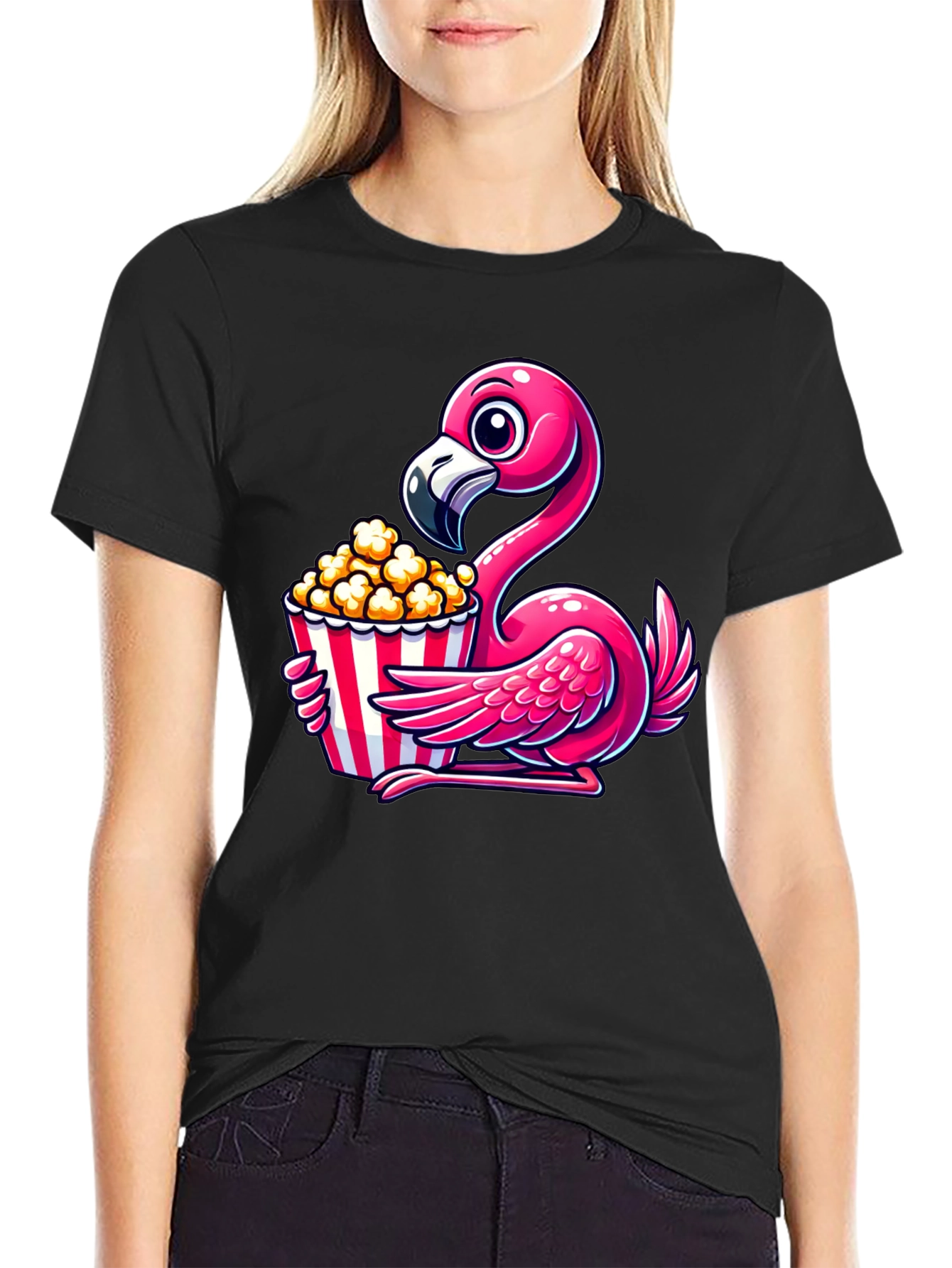 Black Flamingo Popcorn Graphic T-Shirt view 2