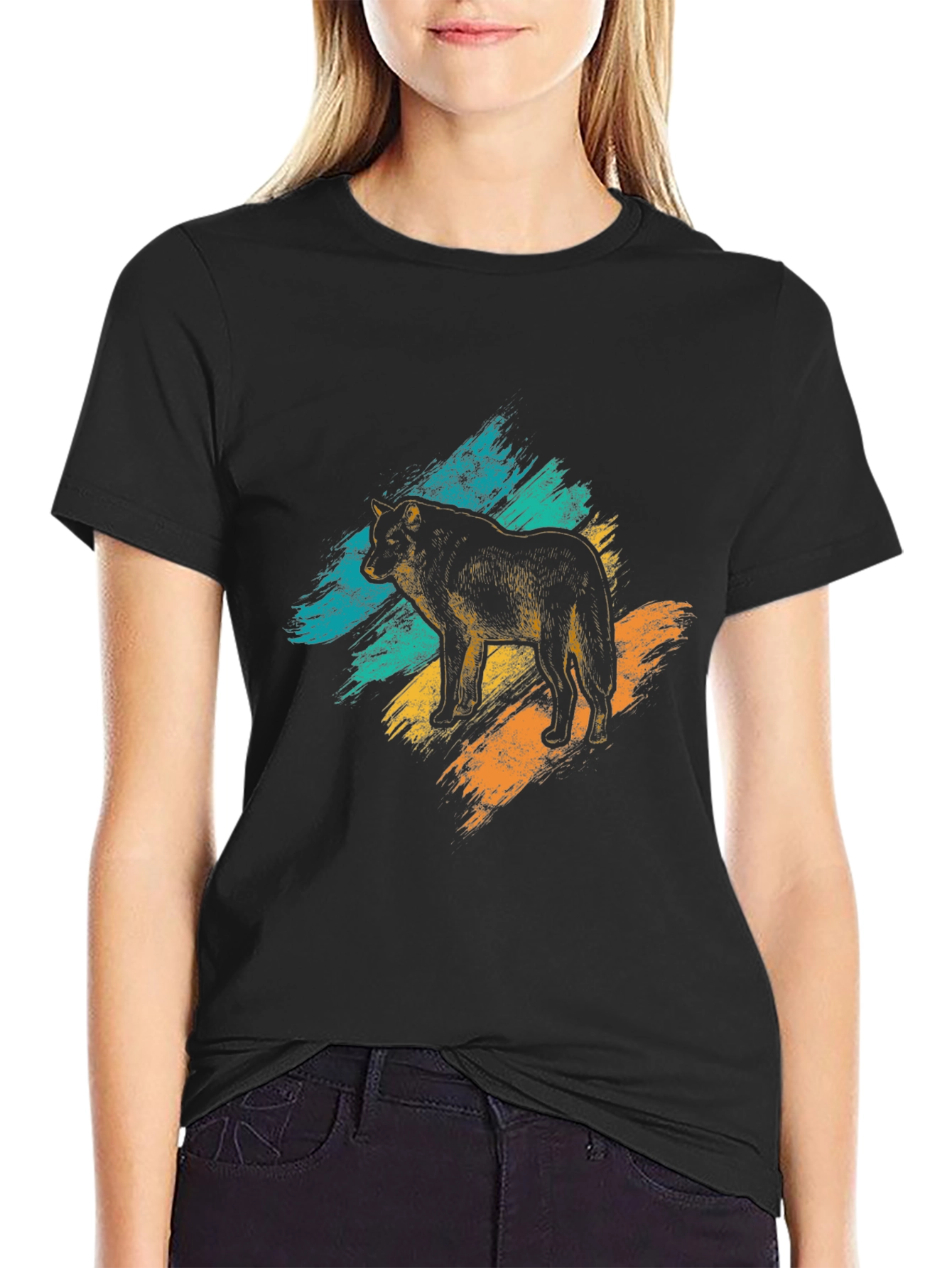 Black Wolf Graphic Tee - Brushstroke Design view 2