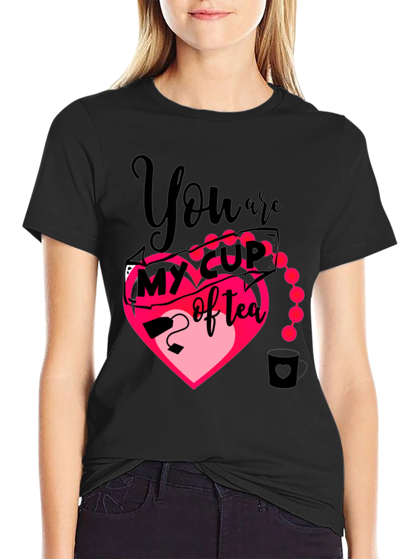 Black My Cup of Tea Heart Graphic T-Shirt view 2