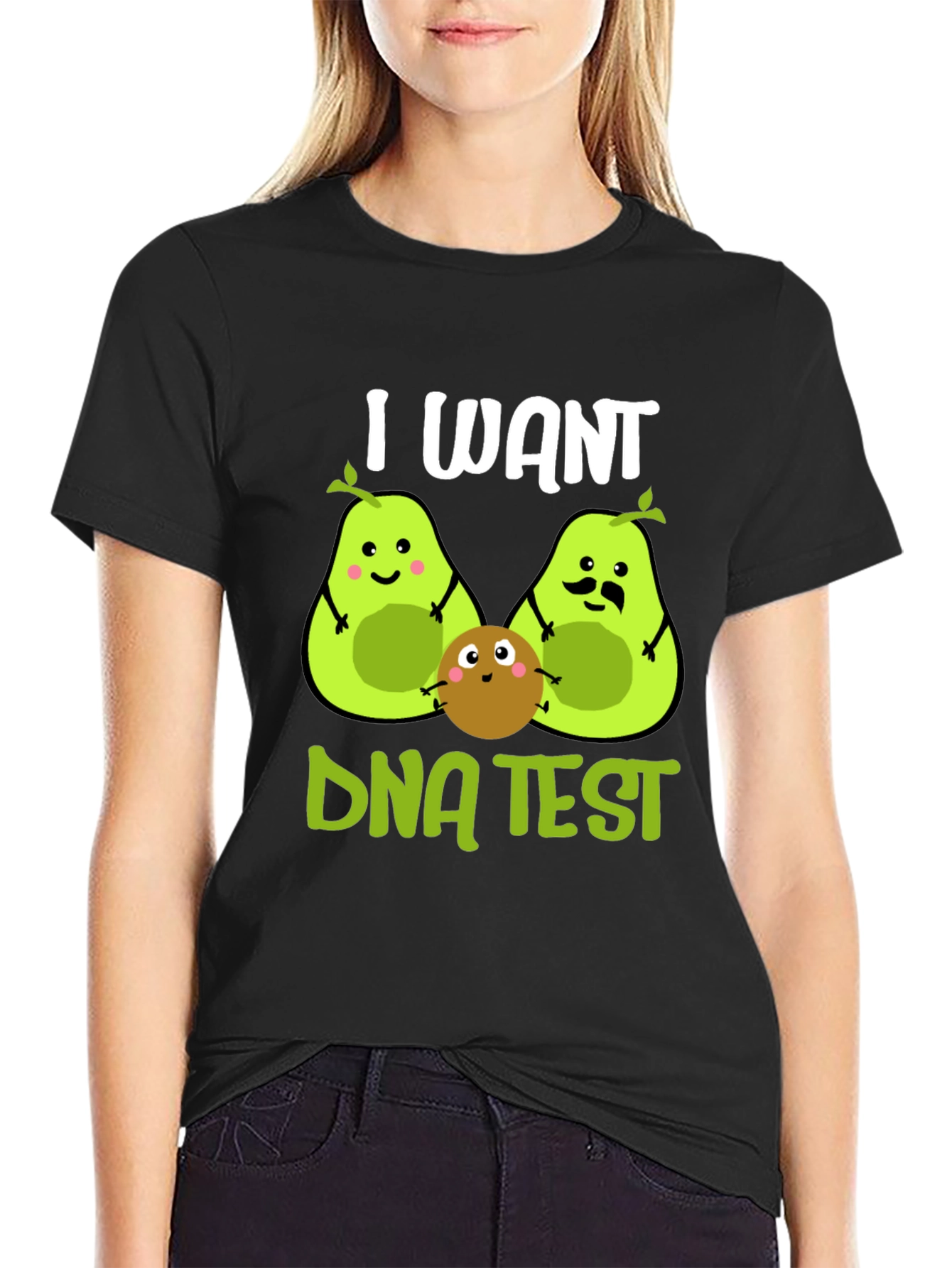 Black I Want DNA Test Funny Avocado T-Shirt view 2