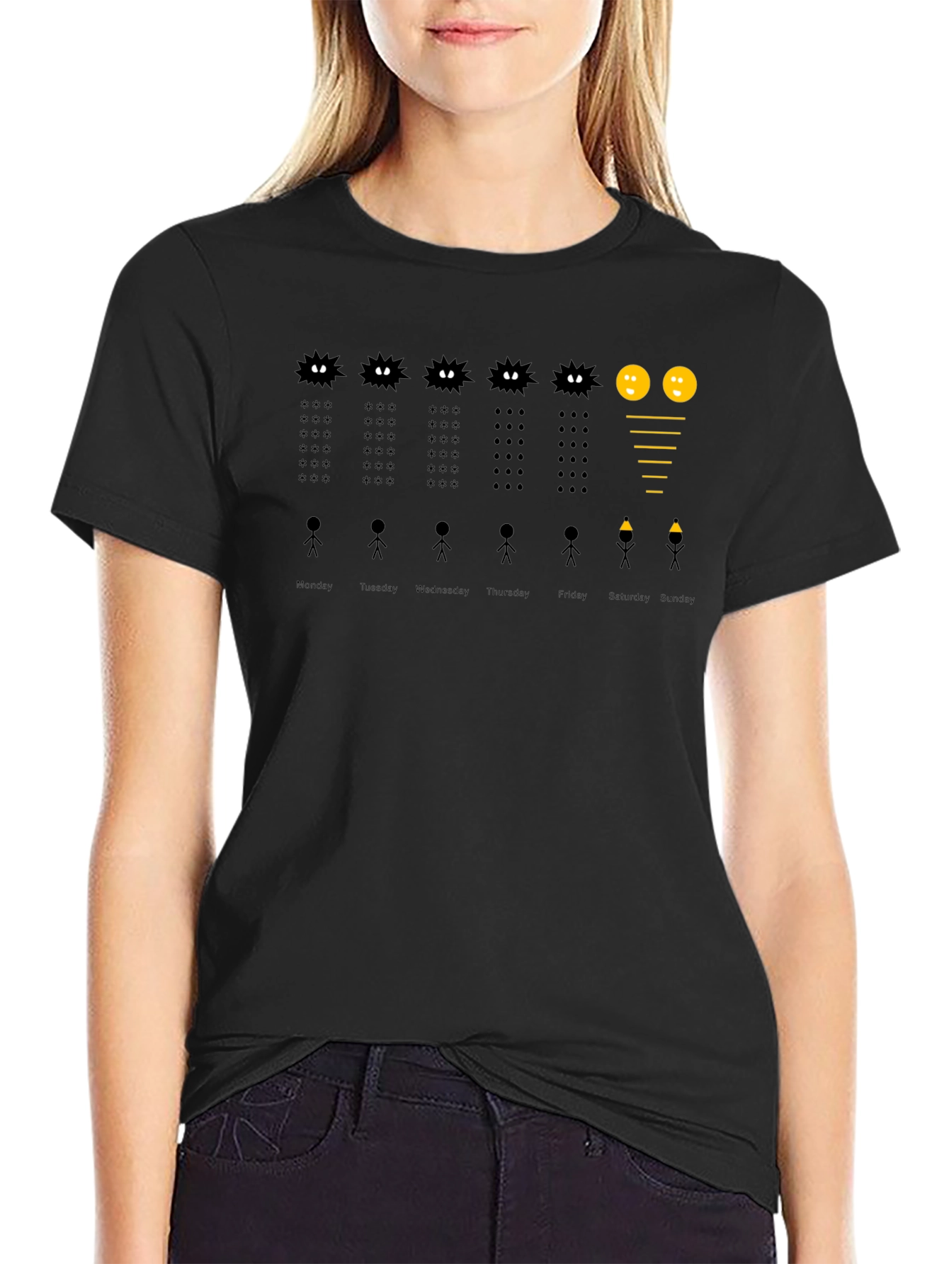 Black Work Week T-Shirt - Funny Stick Figure Design view 2