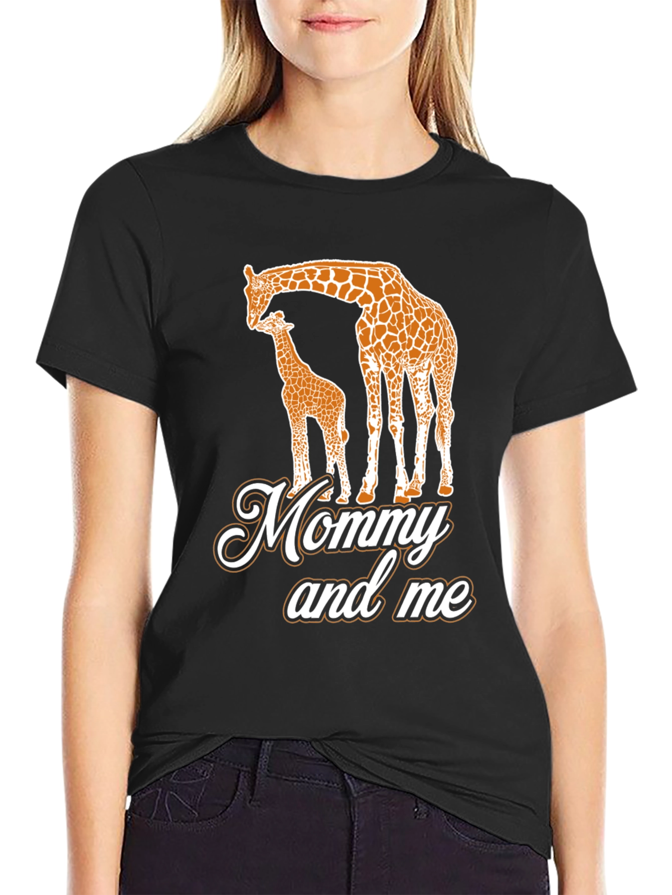 Black Mommy and Me Giraffe Black T-Shirt view 2