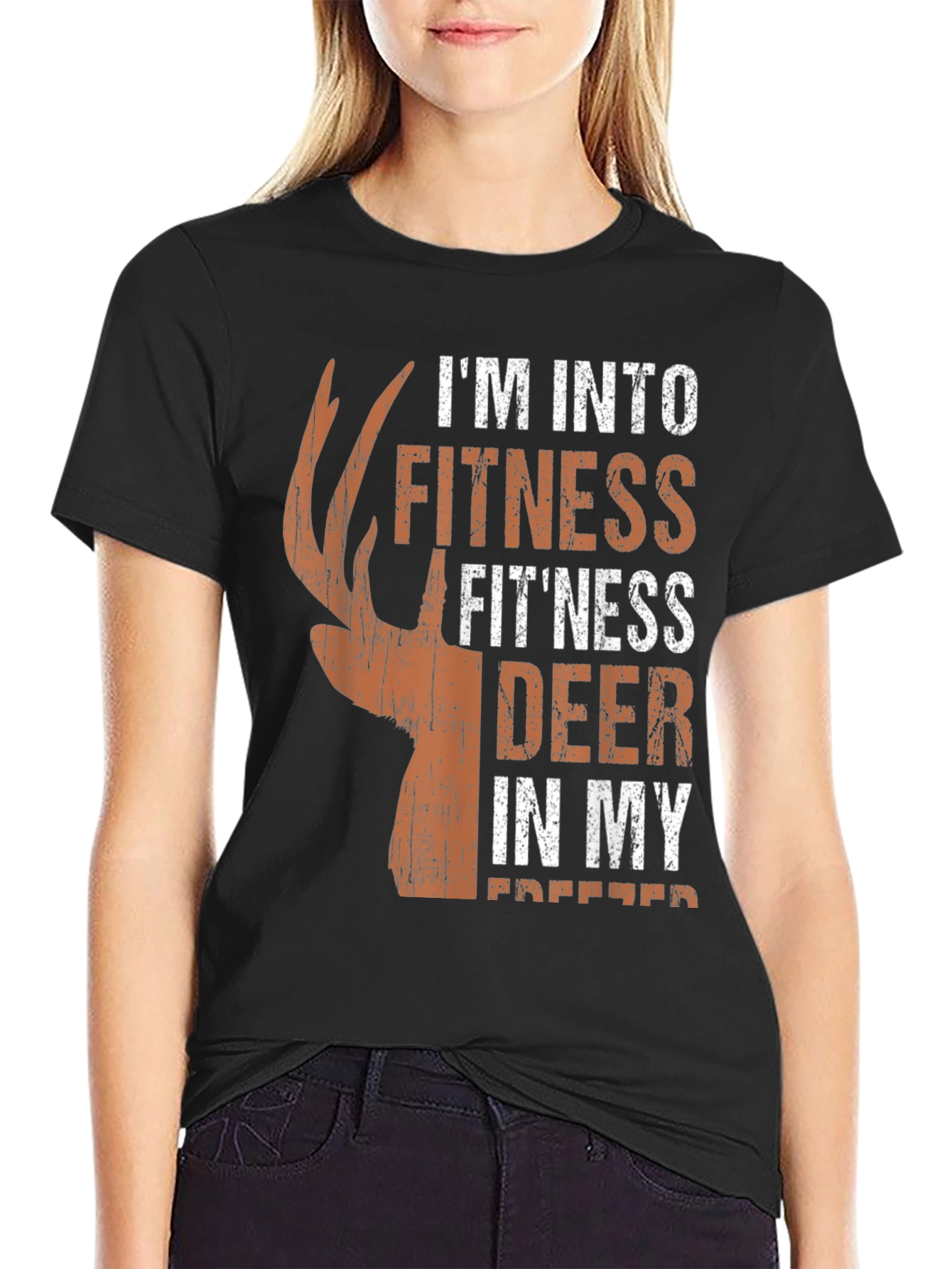 Black Fitness Deer Hunting T-Shirt - Novelty Graphic Tee view 2